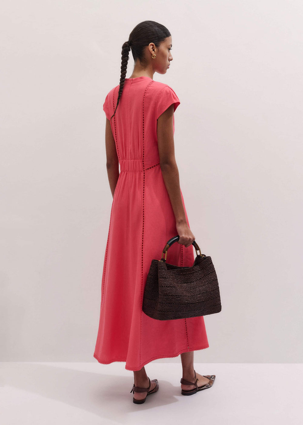 Pink Crease-Less Linen Embroidered Maxi Dress meandem