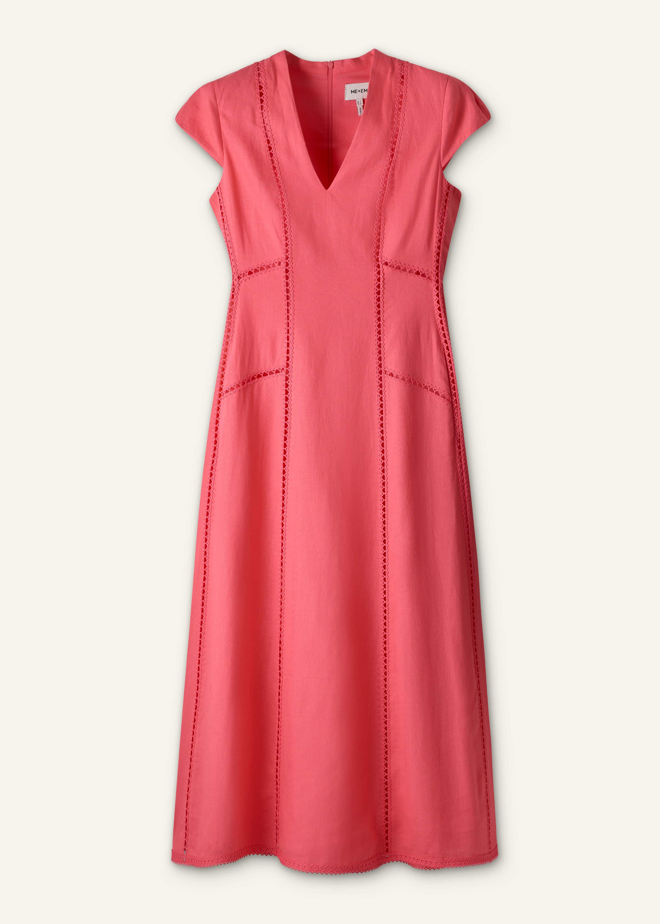 Pink Crease-Less Linen Embroidered Maxi Dress meandem
