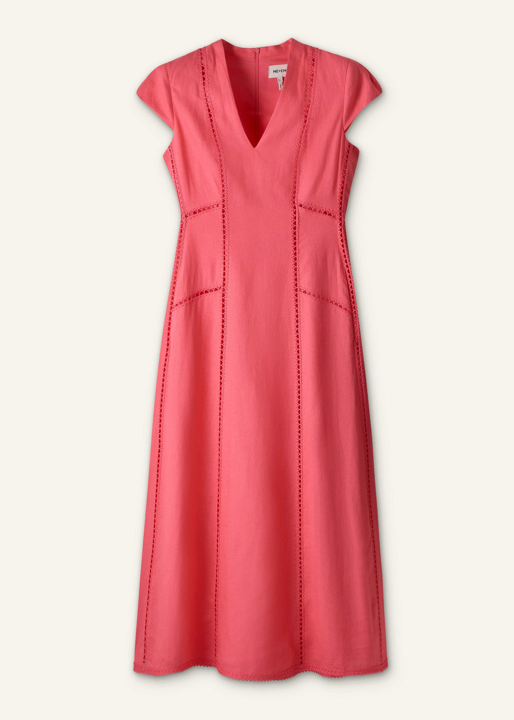 Pink Crease-Less Linen Embroidered Maxi Dress meandem