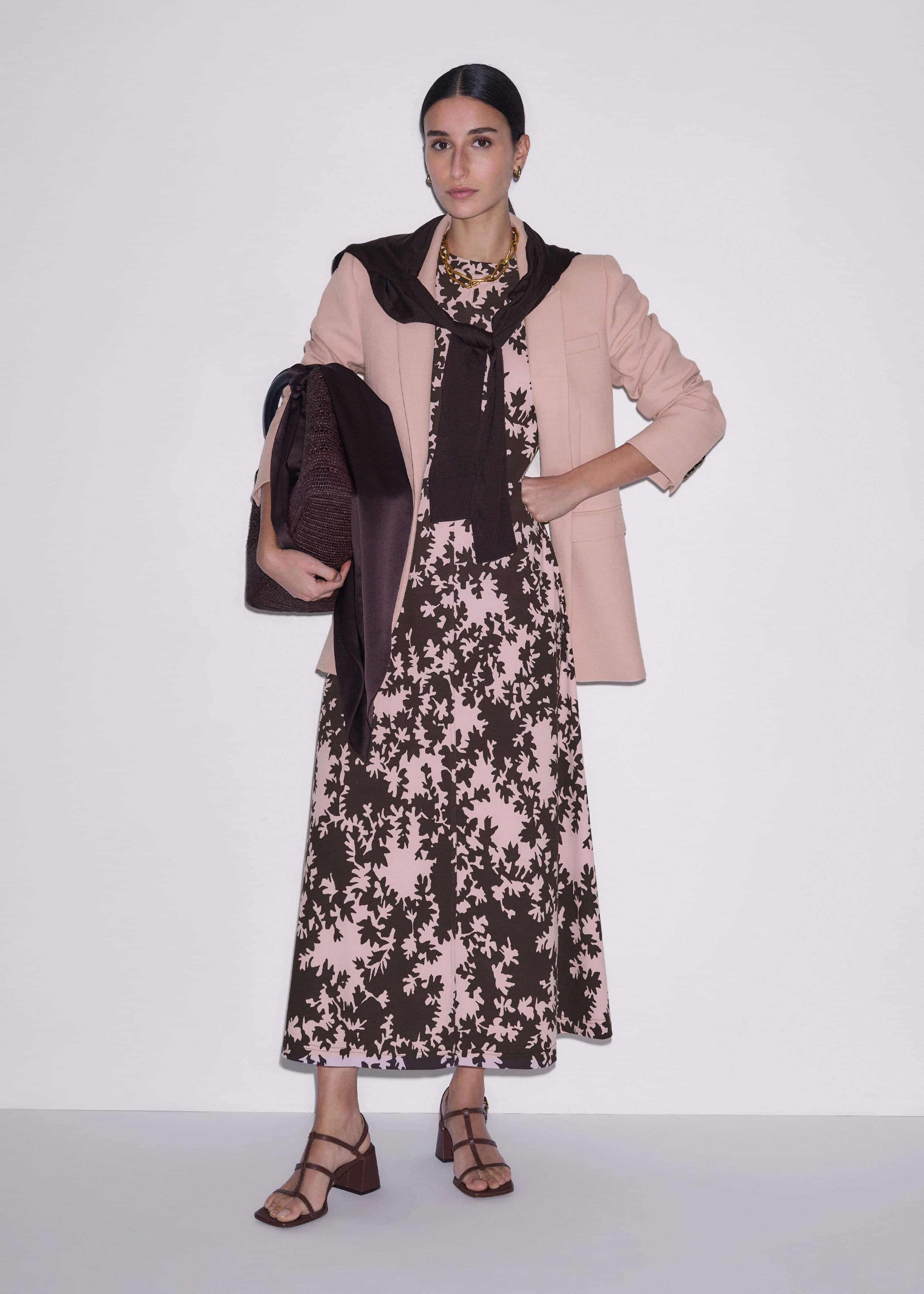 Pink Speckled Bloom Print Contour Maxi Dress meandem
