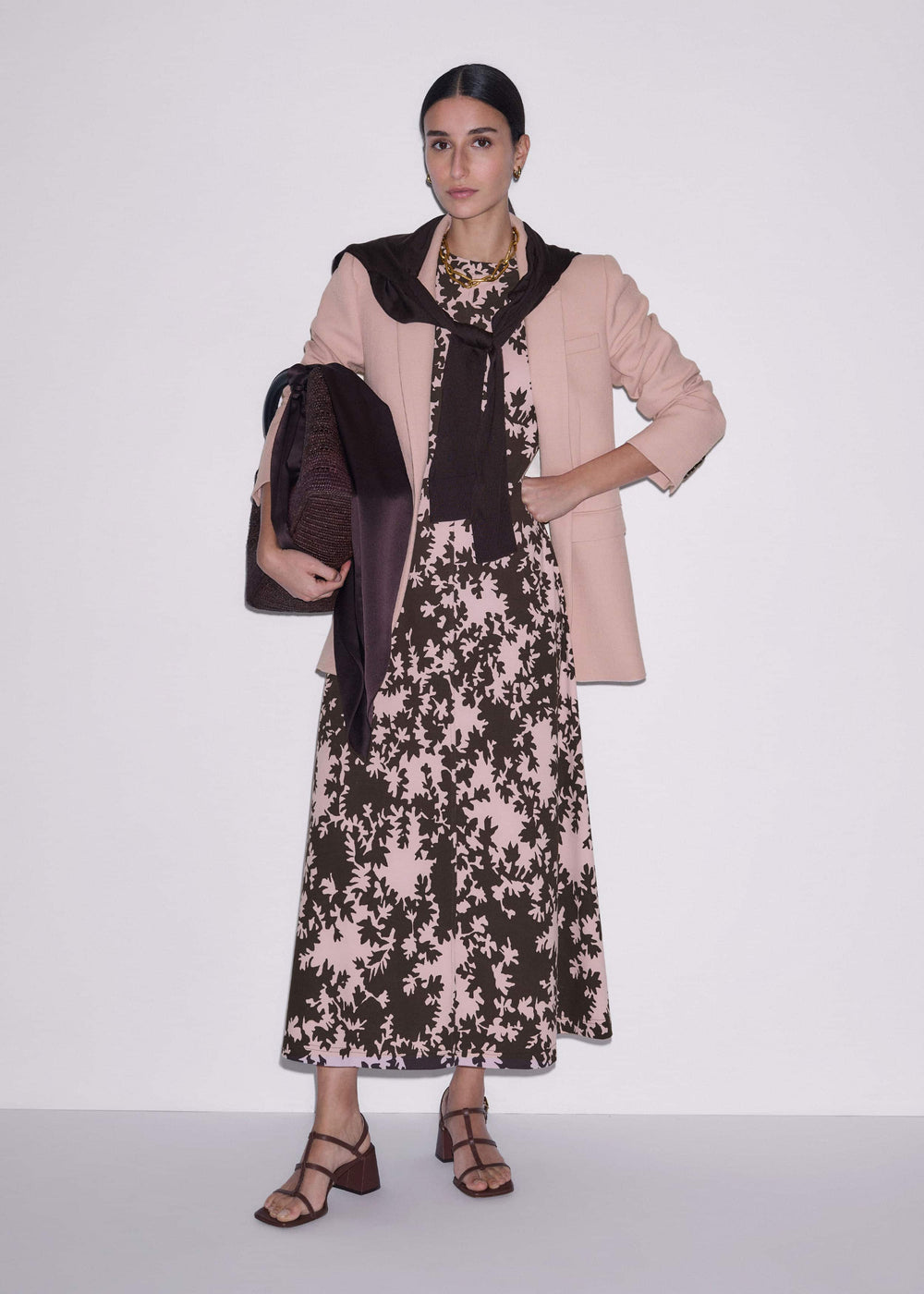 Pink Speckled Bloom Print Contour Maxi Dress meandem
