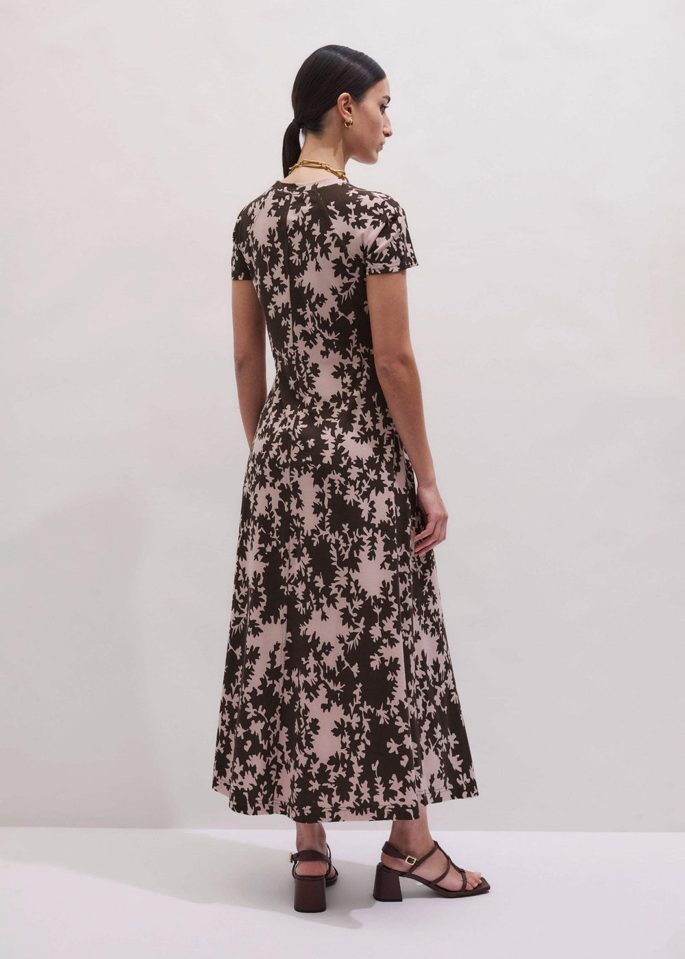 Pink Speckled Bloom Print Contour Maxi Dress meandem