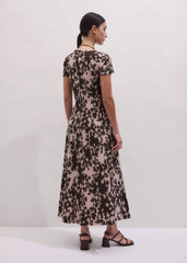 Pink Speckled Bloom Print Contour Maxi Dress meandem