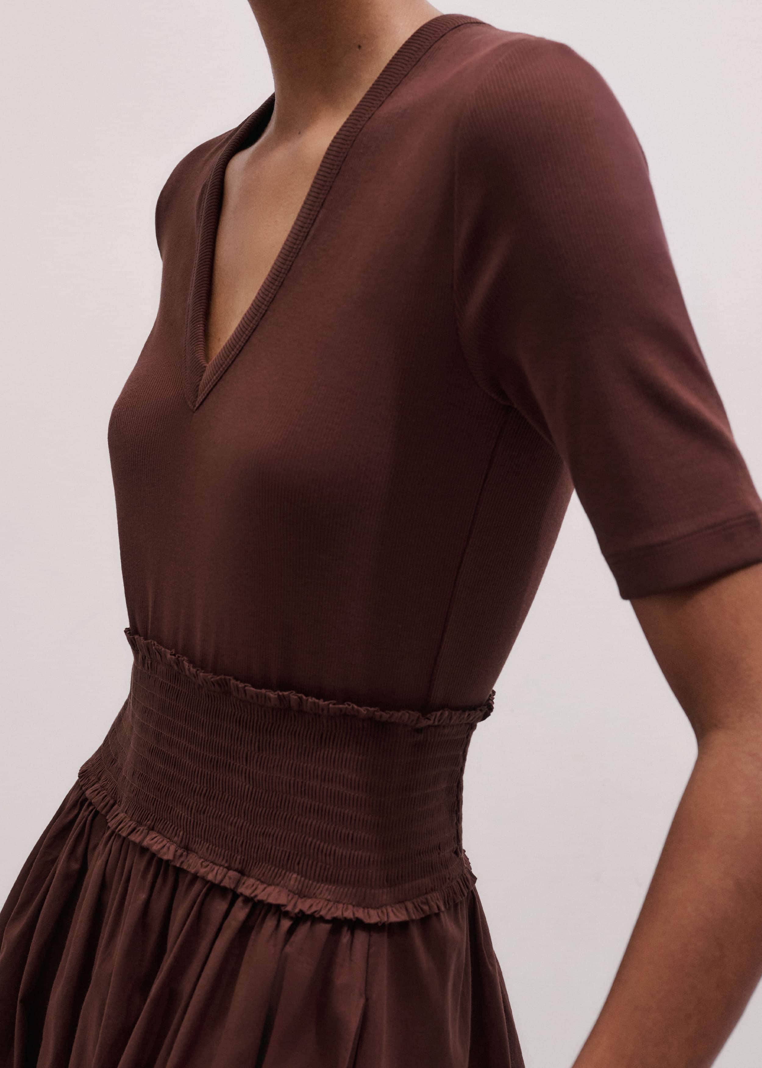 Cinnamon V-Neck Smocked Skirt Mixed Media Maxi Dress meandem