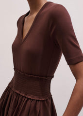 Cinnamon V-Neck Smocked Skirt Mixed Media Maxi Dress meandem