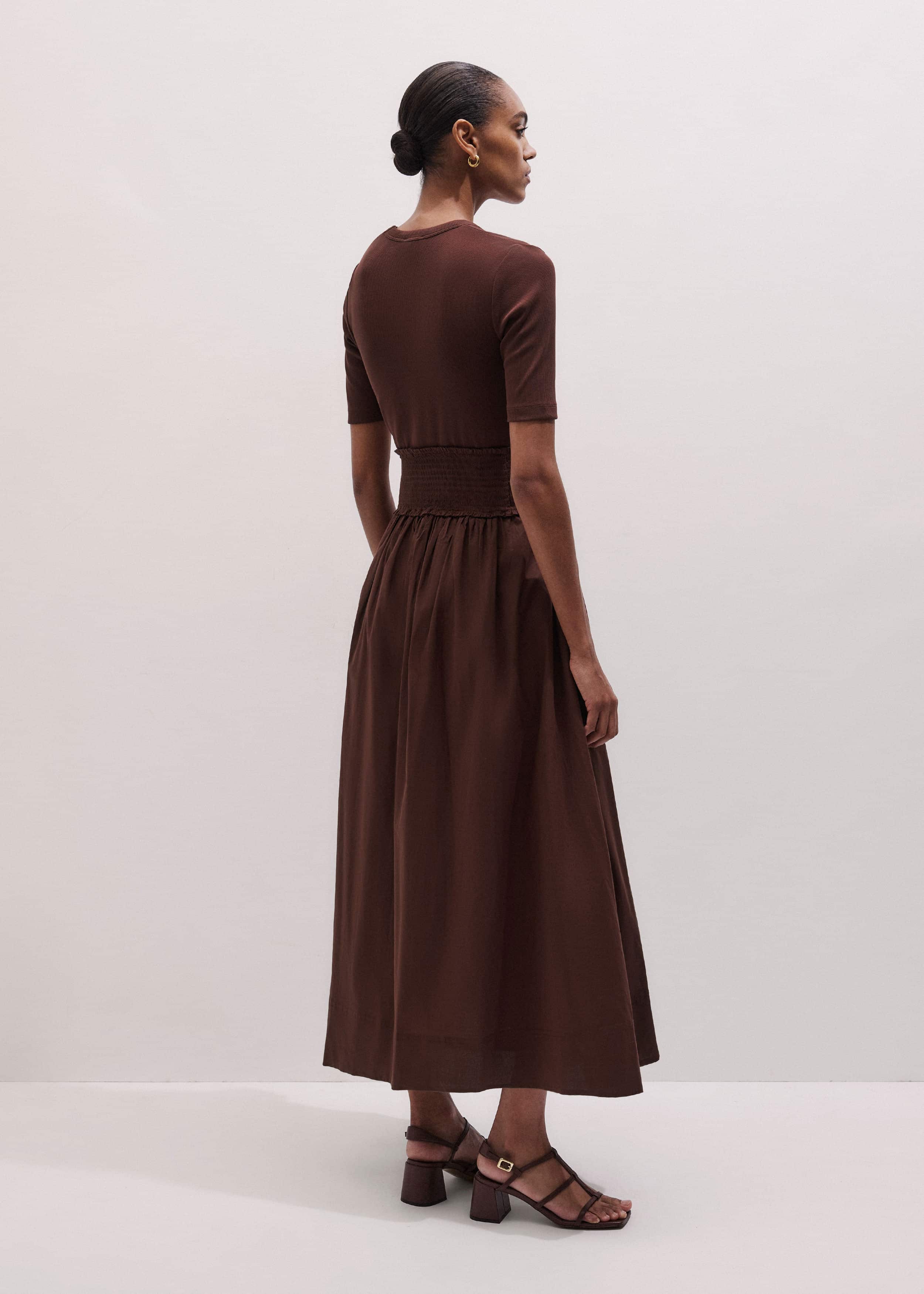 Cinnamon V-Neck Smocked Skirt Mixed Media Maxi Dress meandem