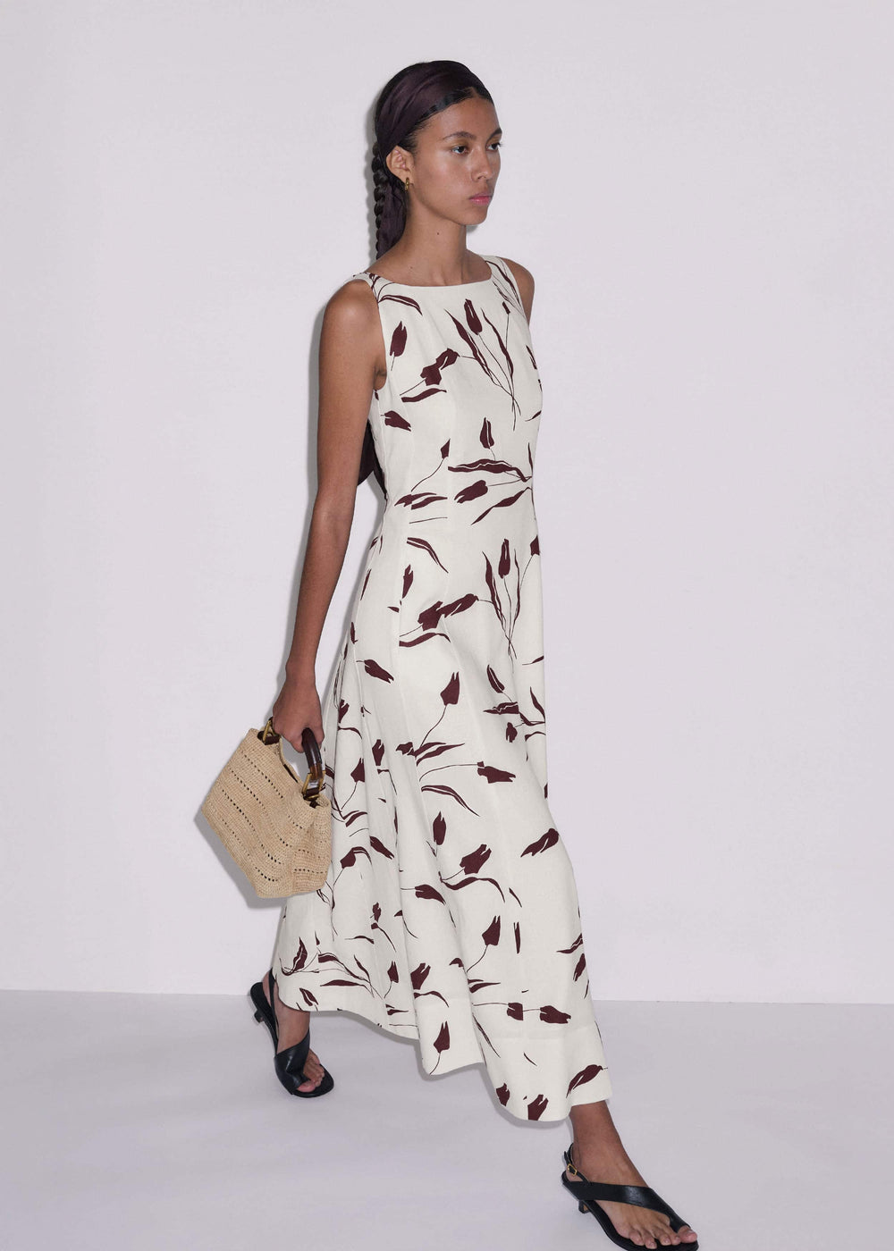 Cream Crease-Less Linen Fit + Flare Maxi Dress meandem