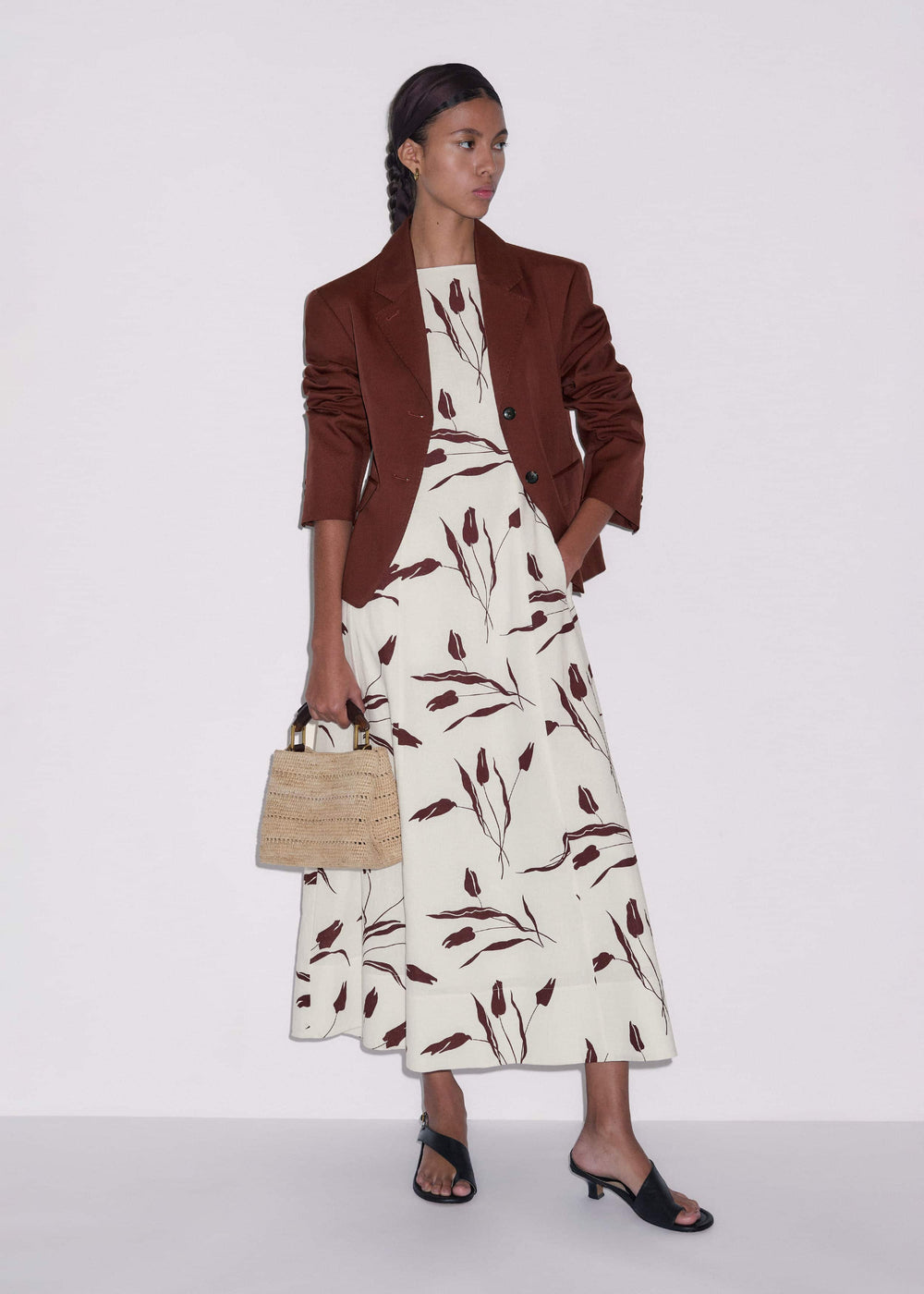 Cream Crease-Less Linen Fit + Flare Maxi Dress meandem