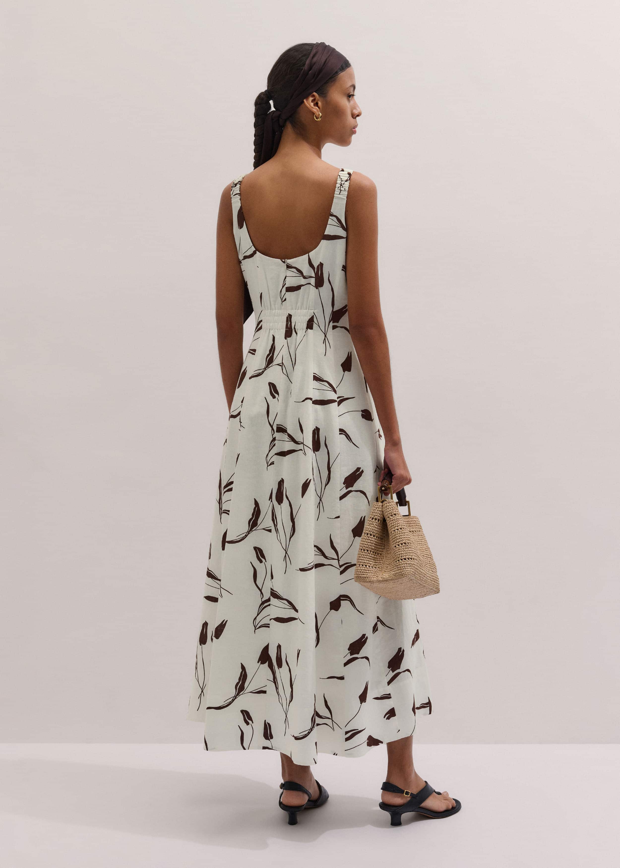 Cream Crease-Less Linen Fit + Flare Maxi Dress meandem