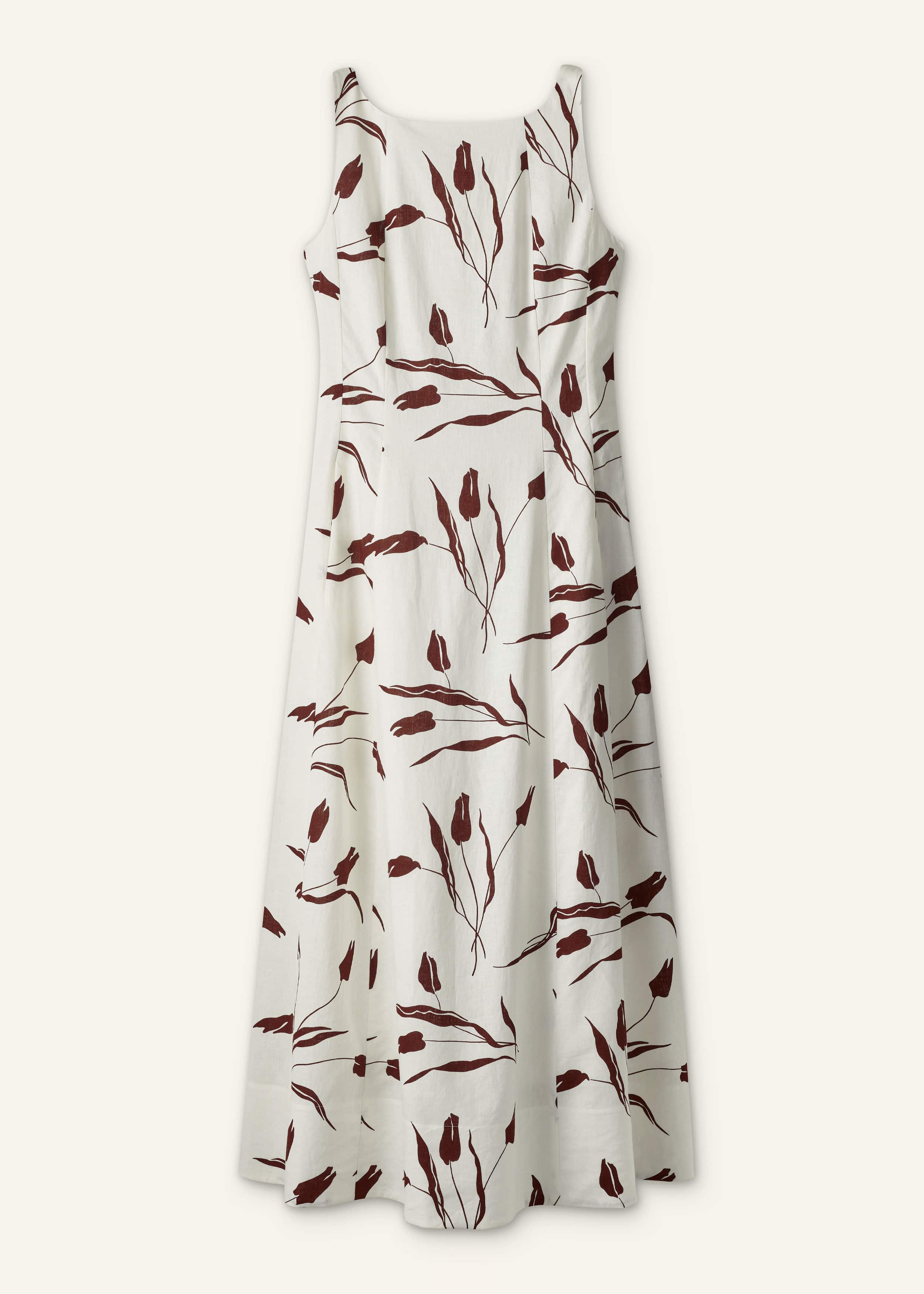 Cream Crease-Less Linen Fit + Flare Maxi Dress meandem