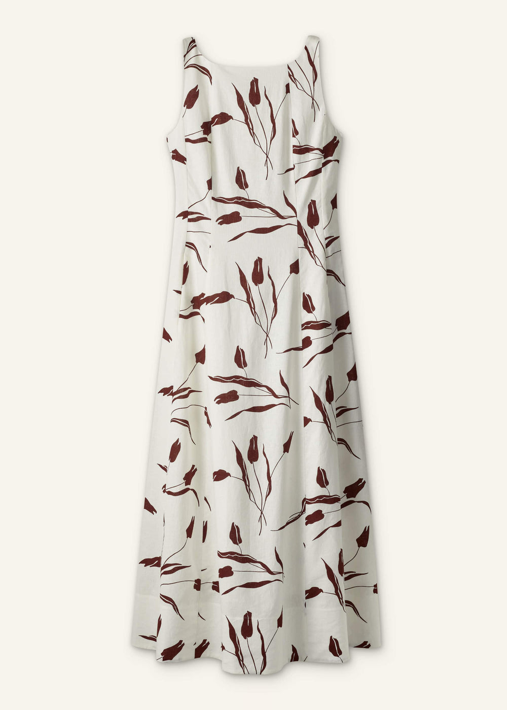 Cream Crease-Less Linen Fit + Flare Maxi Dress meandem