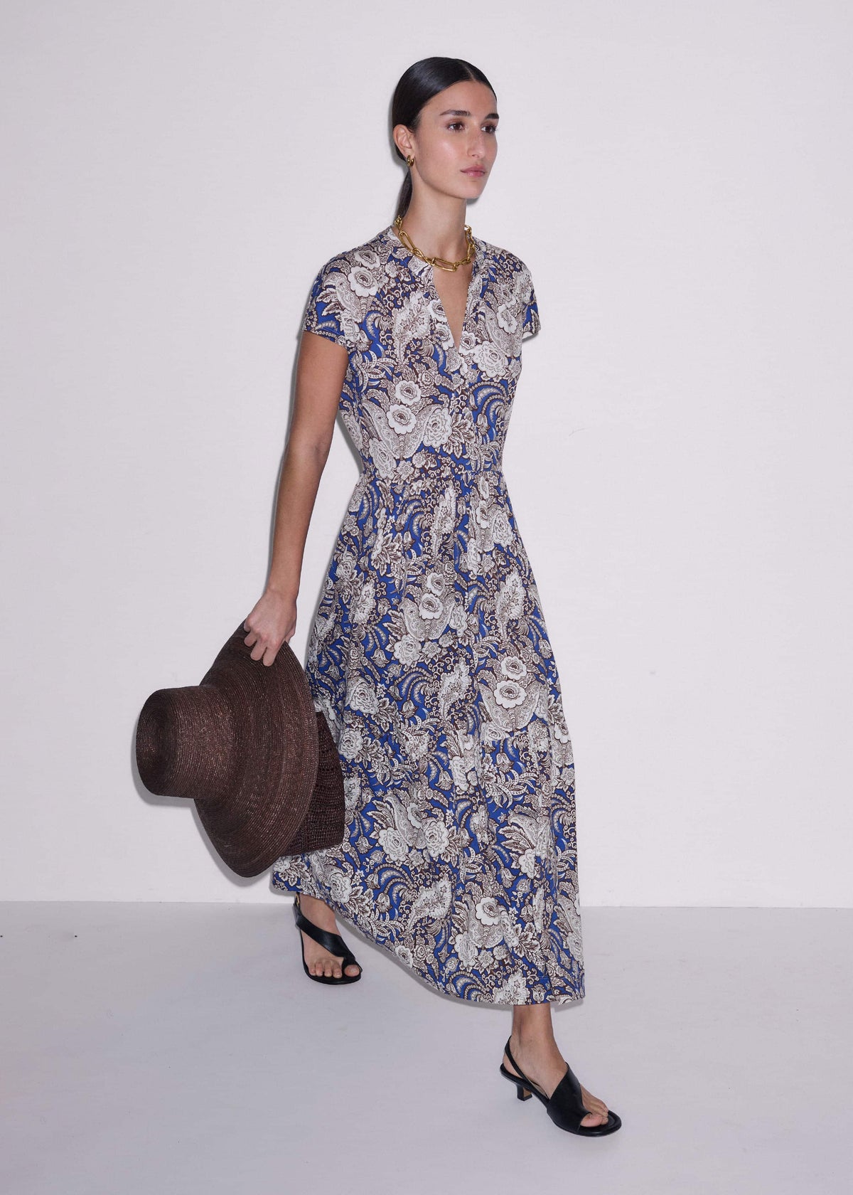 Blue Elaborate Botanical Tiered Maxi Dress meandem
