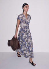 Blue Elaborate Botanical Tiered Maxi Dress meandem