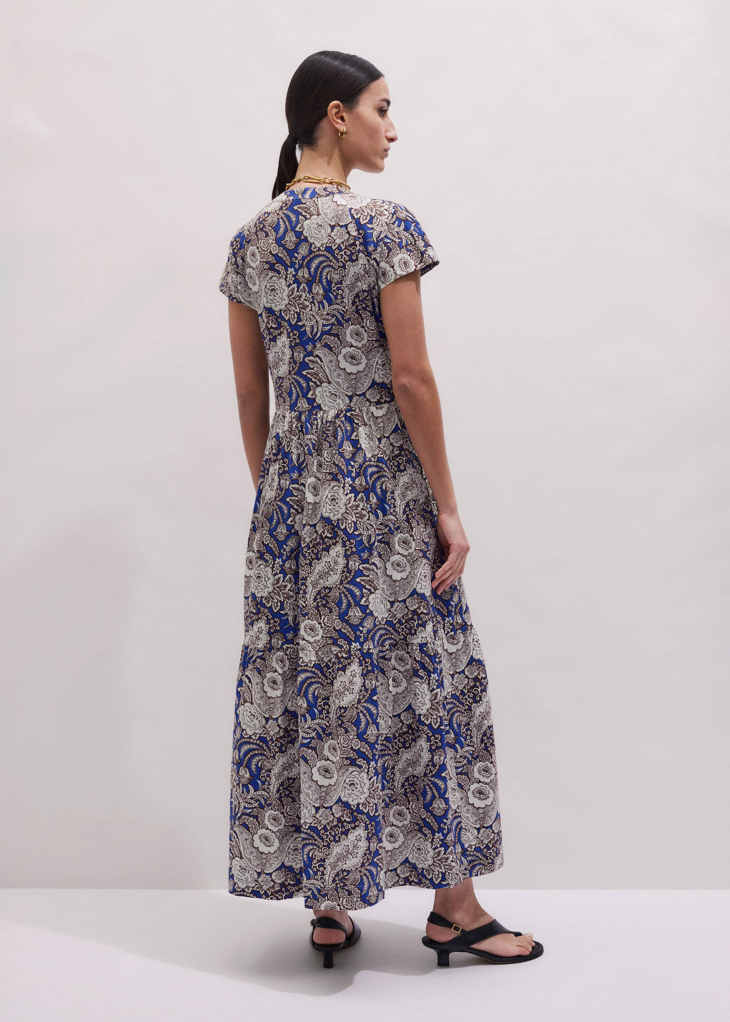 Blue Elaborate Botanical Tiered Maxi Dress meandem