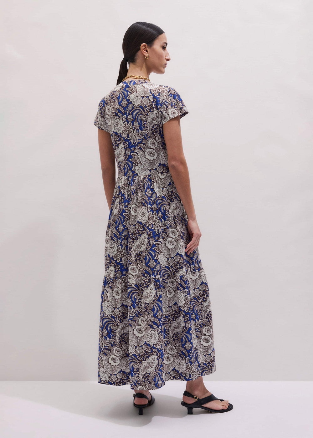 Blue Elaborate Botanical Tiered Maxi Dress meandem