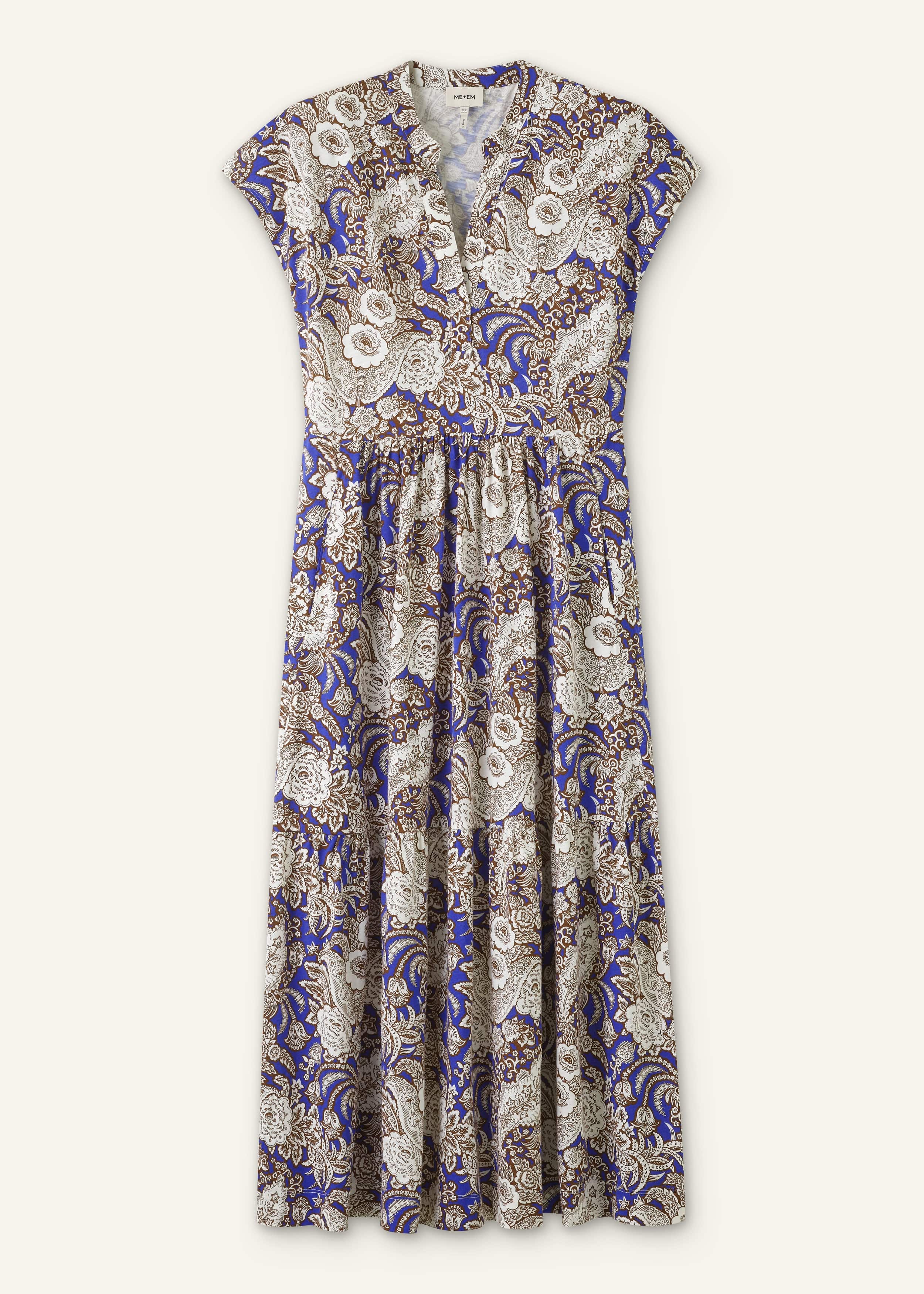 Blue Elaborate Botanical Tiered Maxi Dress meandem