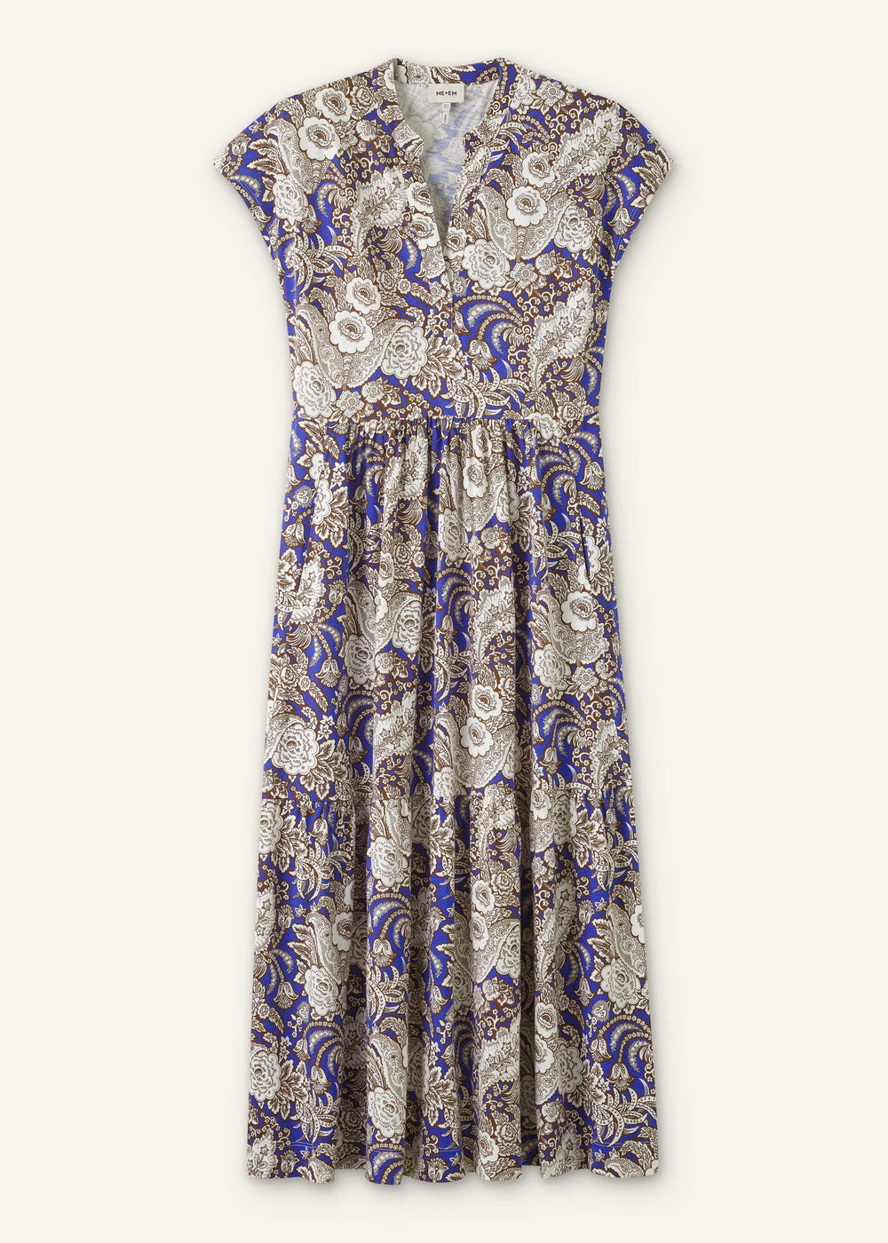 Blue Elaborate Botanical Tiered Maxi Dress meandem