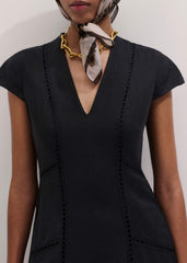 Black Crease-Less Linen Embroidered Maxi Dress meandem