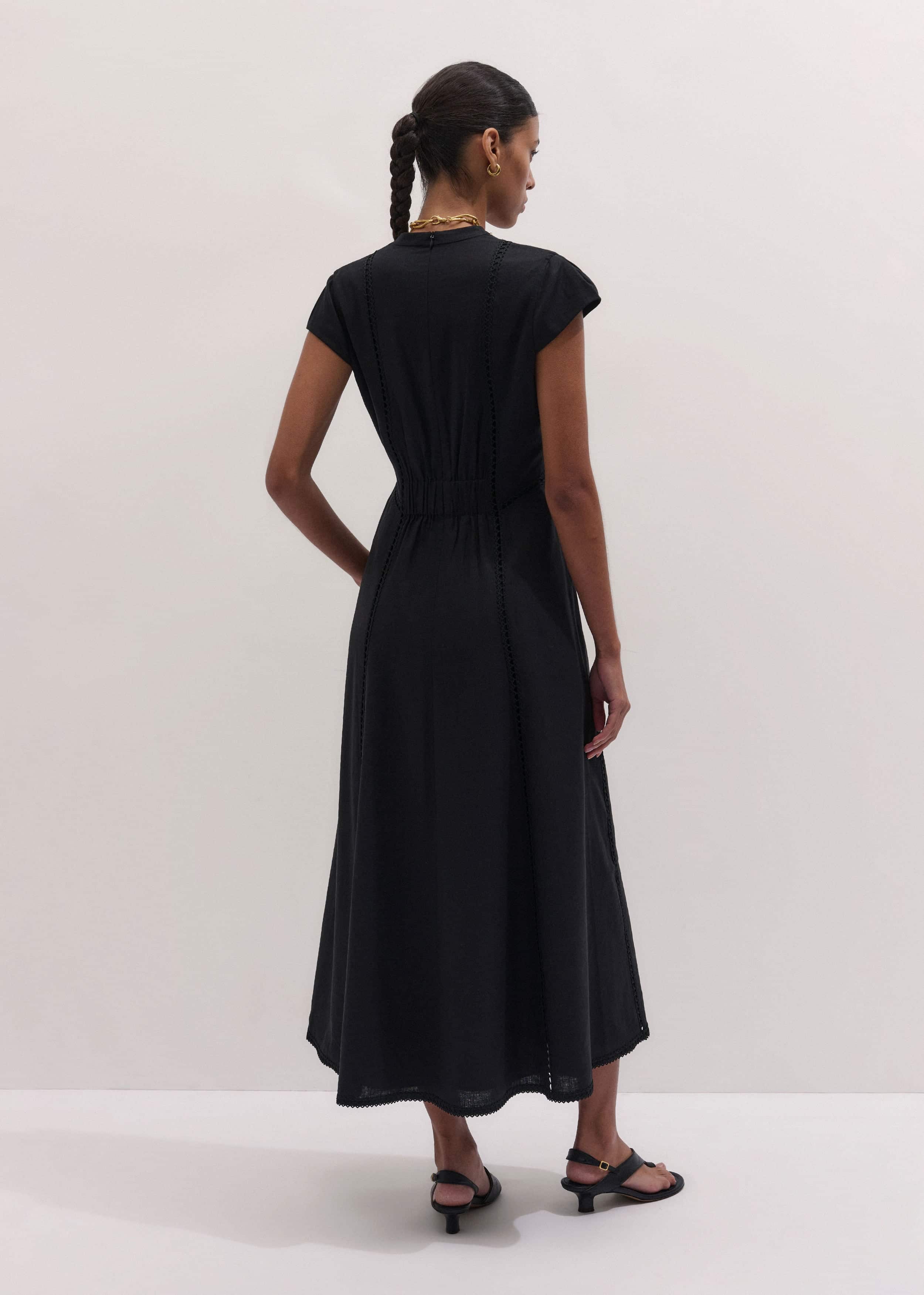 Black Crease-Less Linen Embroidered Maxi Dress meandem