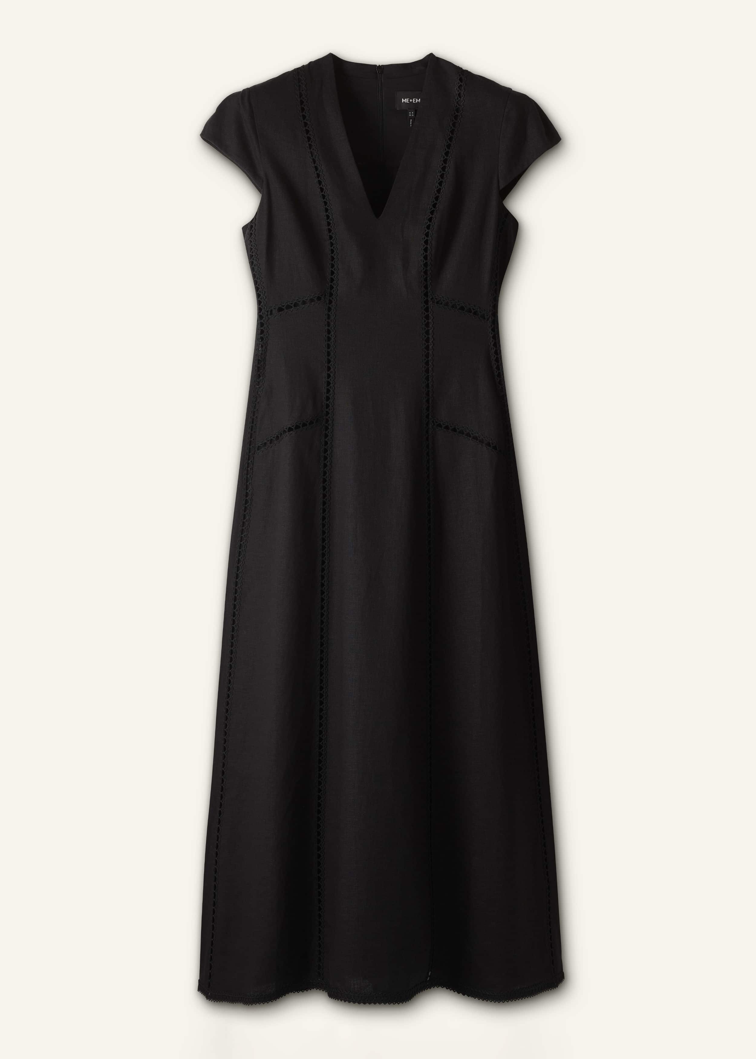 Black Crease-Less Linen Embroidered Maxi Dress meandem