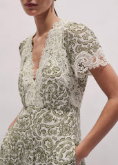 Green Silk Cotton Lace Trim Maxi Dress meandem