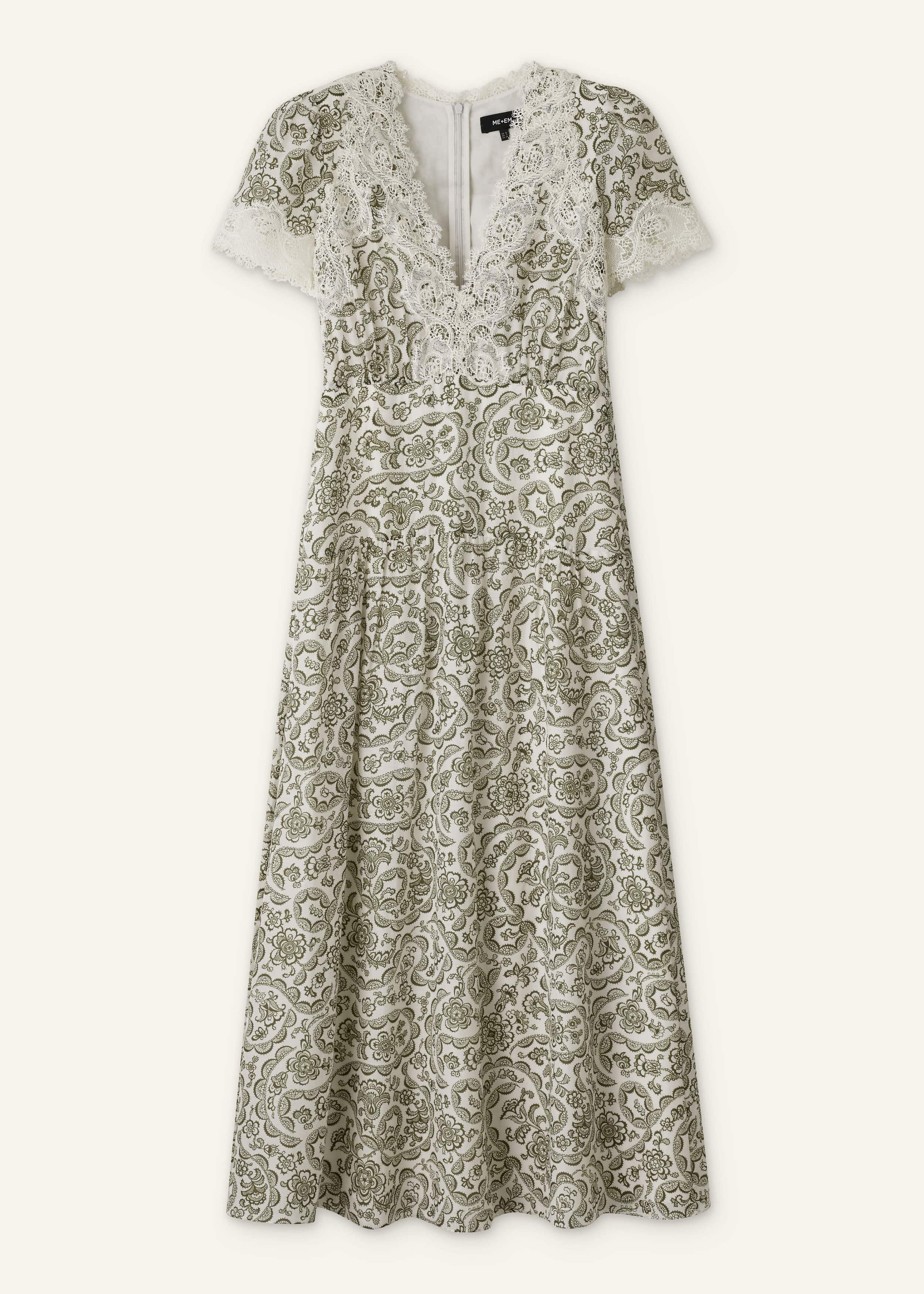 Green Silk Cotton Lace Trim Maxi Dress meandem