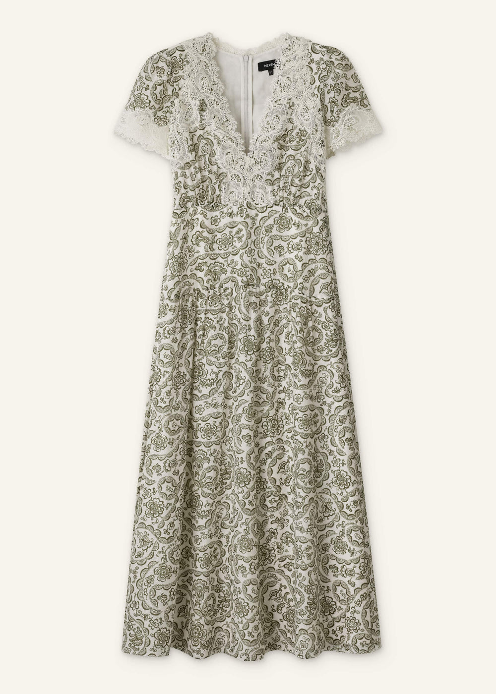 Green Silk Cotton Lace Trim Maxi Dress meandem
