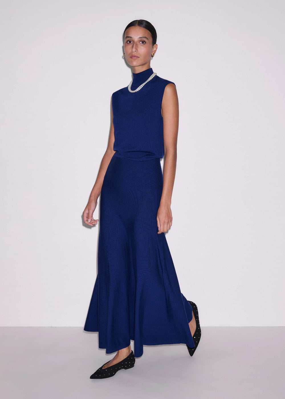 Blue High Neck Knit Maxi Dress + Layering Top meandem