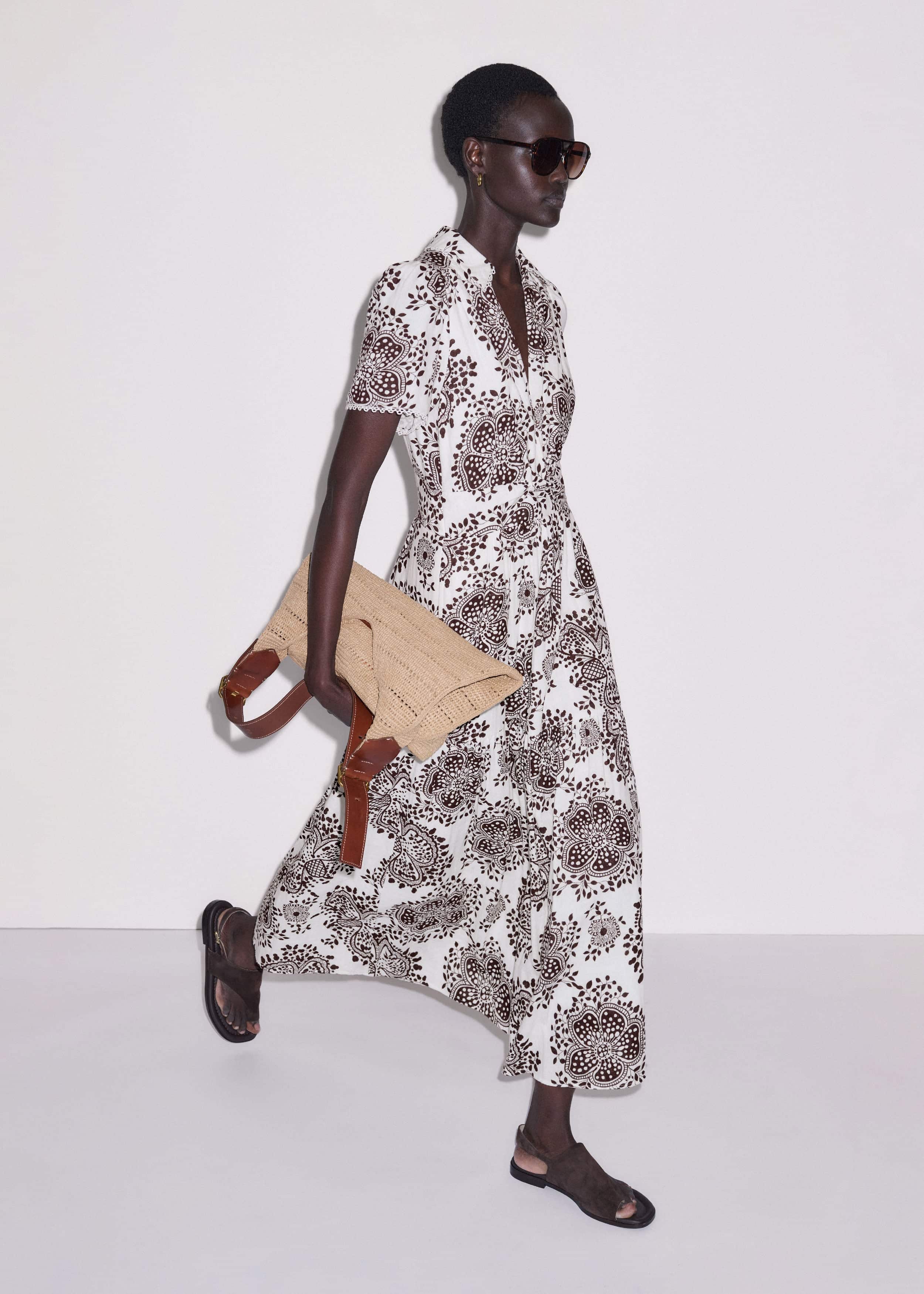 White Cheesecloth In-Full-Bloom Print Maxi Dress + Belt meandem