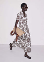 White Cheesecloth In-Full-Bloom Print Maxi Dress + Belt meandem