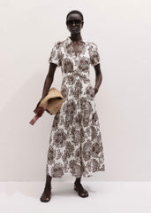 White Cheesecloth In-Full-Bloom Print Maxi Dress + Belt meandem