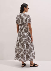 White Cheesecloth In-Full-Bloom Print Maxi Dress + Belt meandem