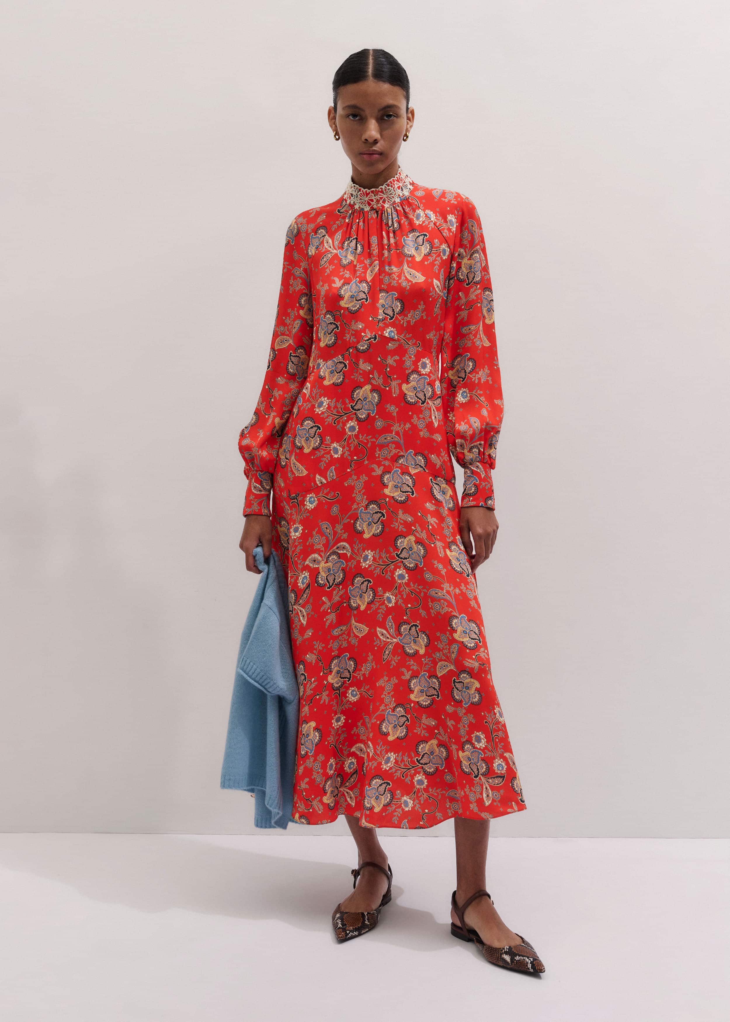 Orange Fit + Flare Ornate Paisley Print Maxi Dress meandem