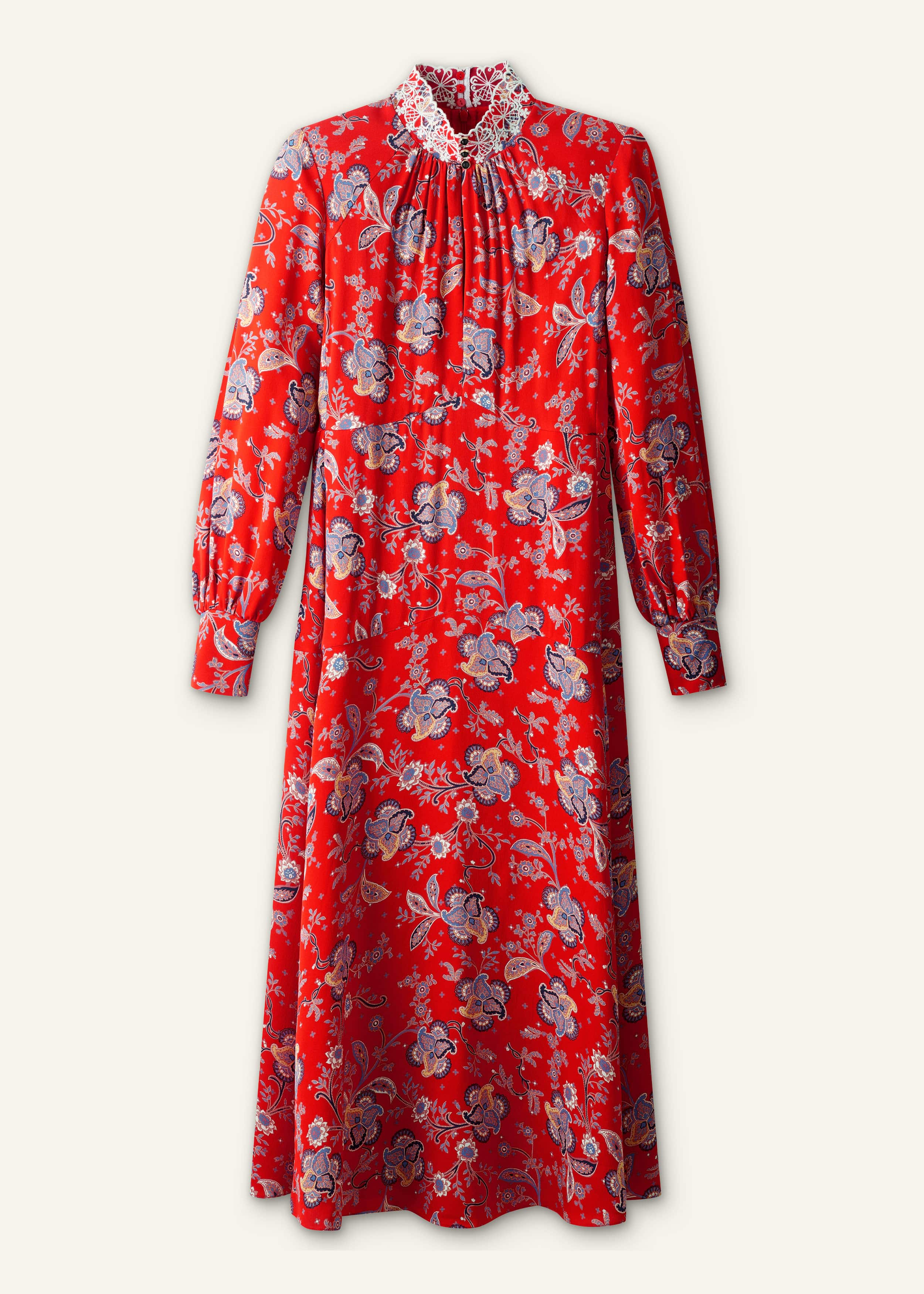 Orange Fit + Flare Ornate Paisley Print Maxi Dress meandem