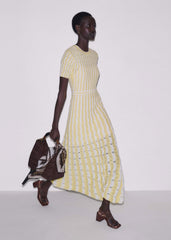 Yellow Textured Pointelle Stripe Knit Maxi Dress meandem