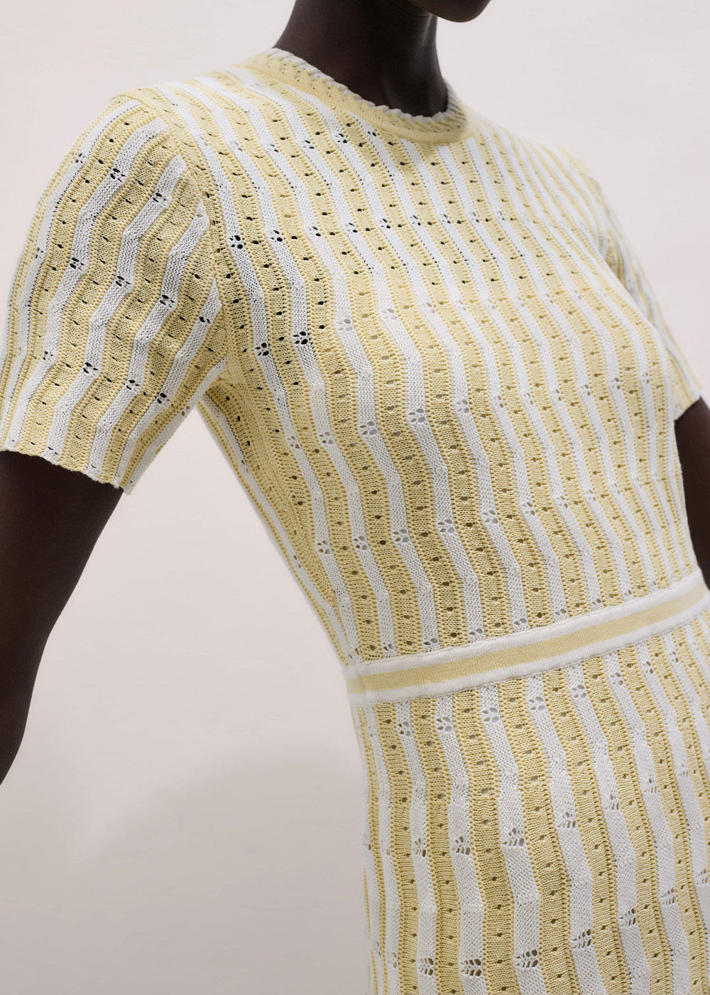 Yellow Textured Pointelle Stripe Knit Maxi Dress meandem