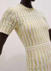 Yellow Textured Pointelle Stripe Knit Maxi Dress meandem