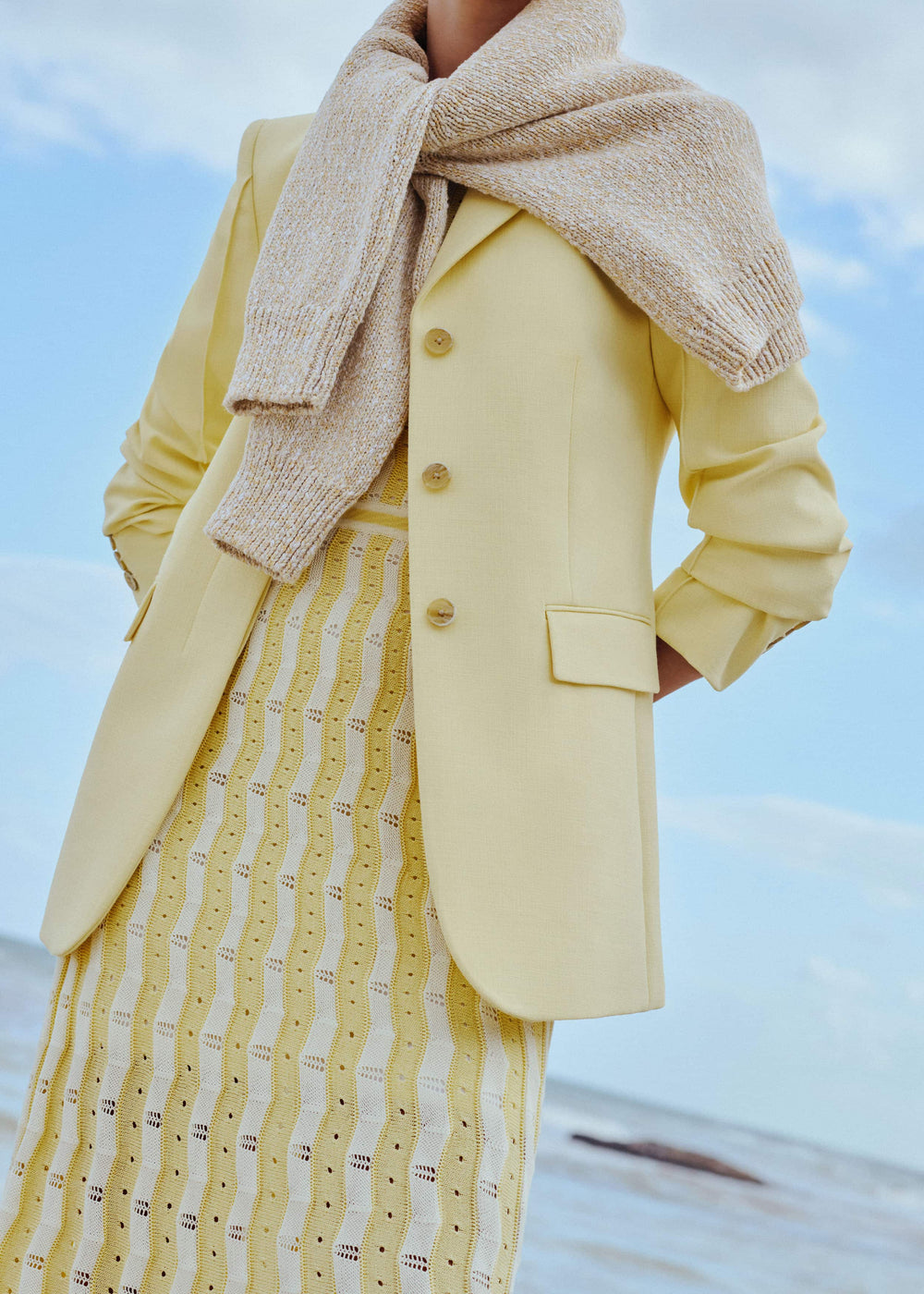 Yellow Textured Pointelle Stripe Knit Maxi Dress meandem