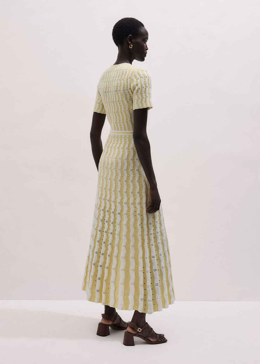 Yellow Textured Pointelle Stripe Knit Maxi Dress meandem