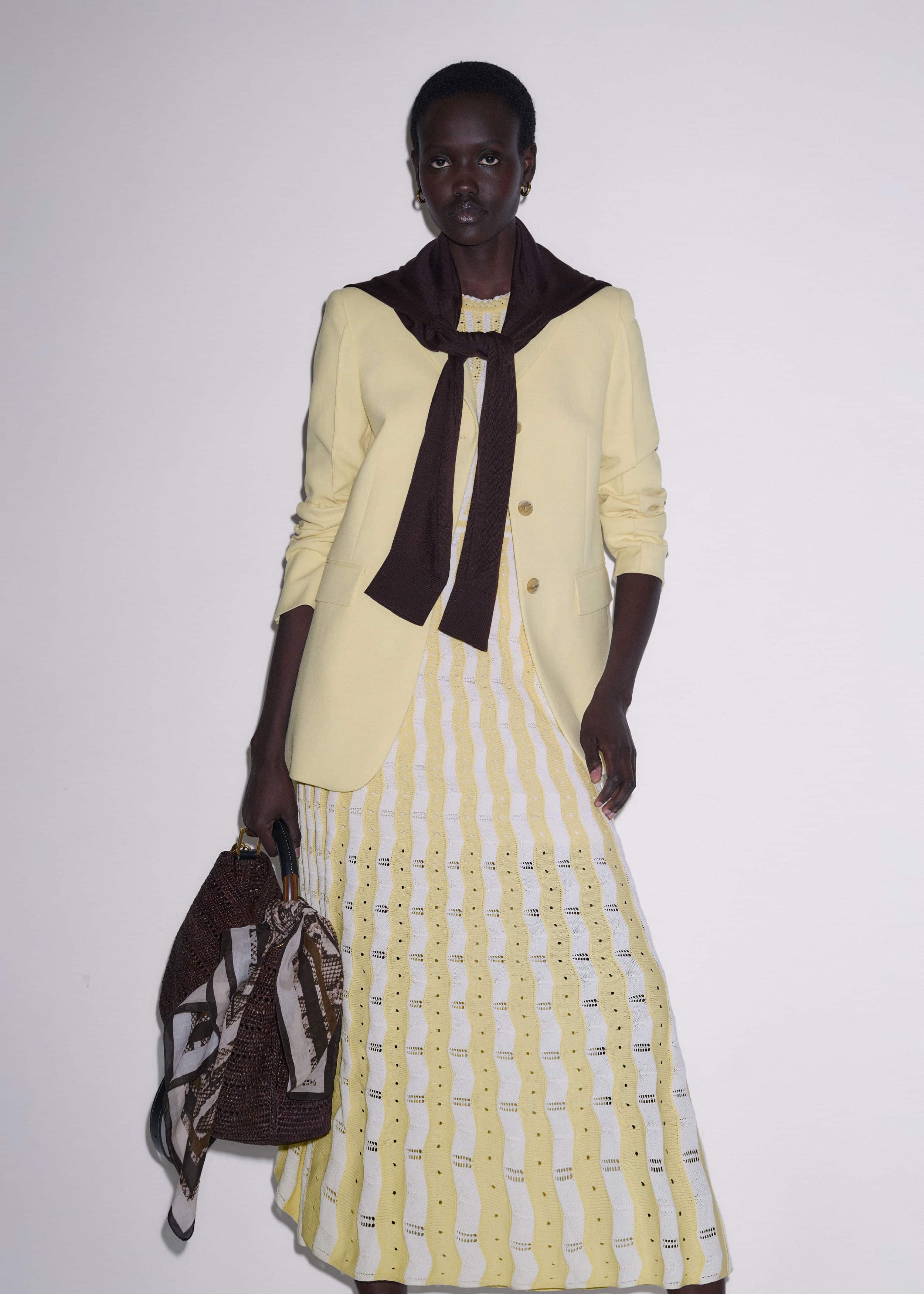 Yellow Textured Pointelle Stripe Knit Maxi Dress meandem