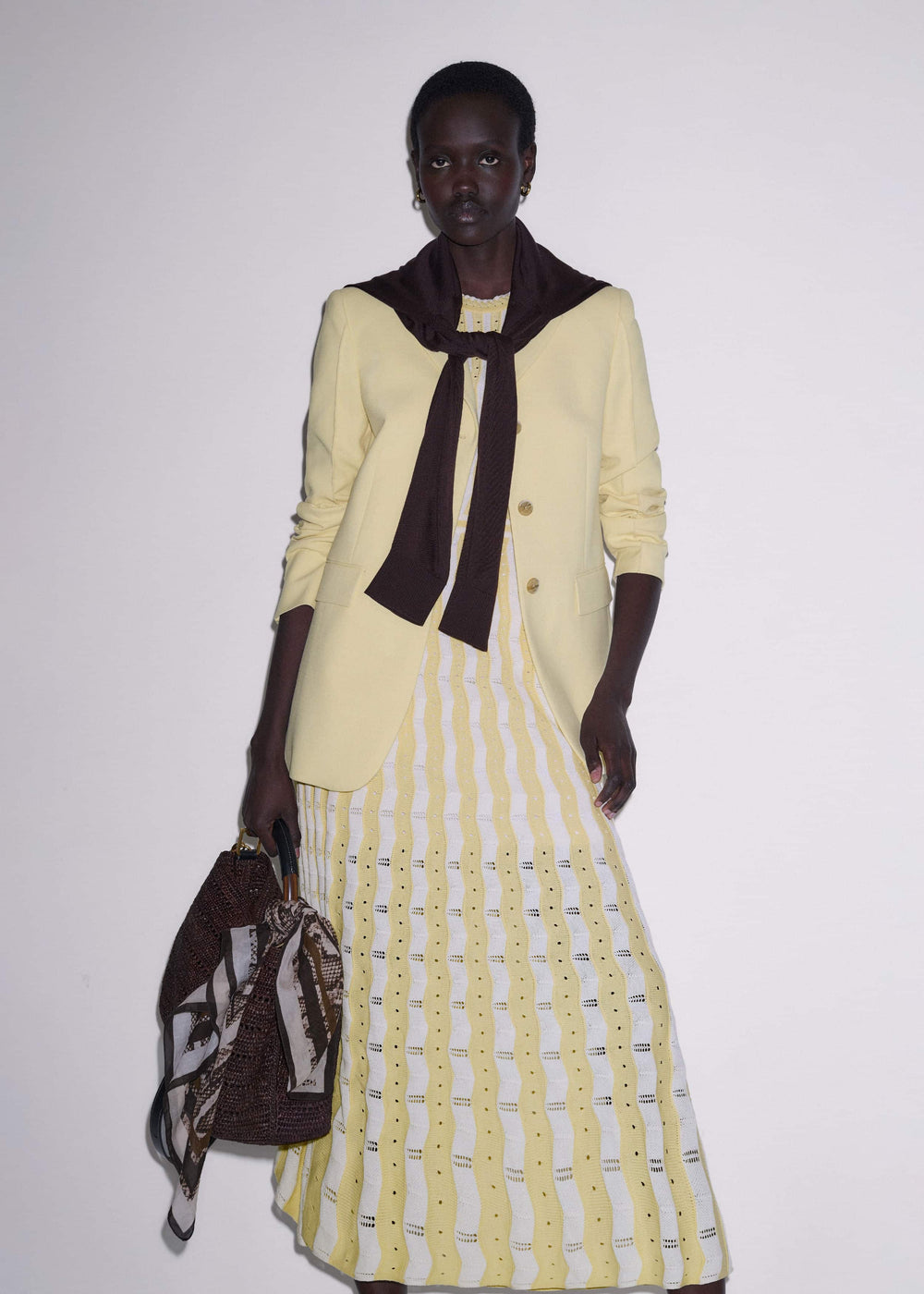Yellow Textured Pointelle Stripe Knit Maxi Dress meandem