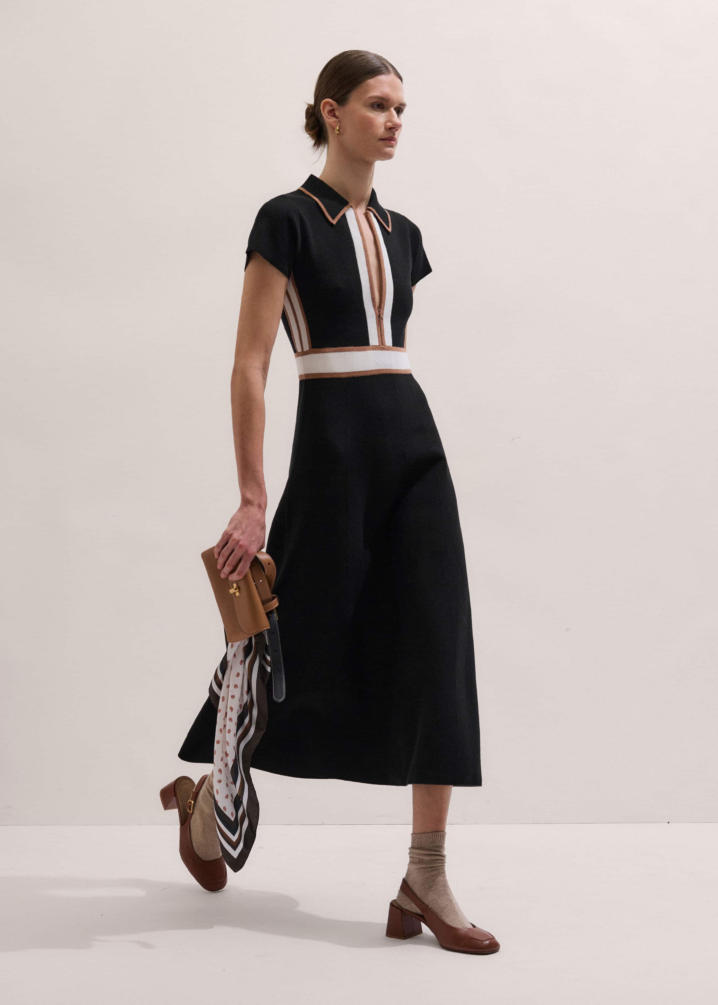 Black Milano Knit Collared Maxi Dress meandem