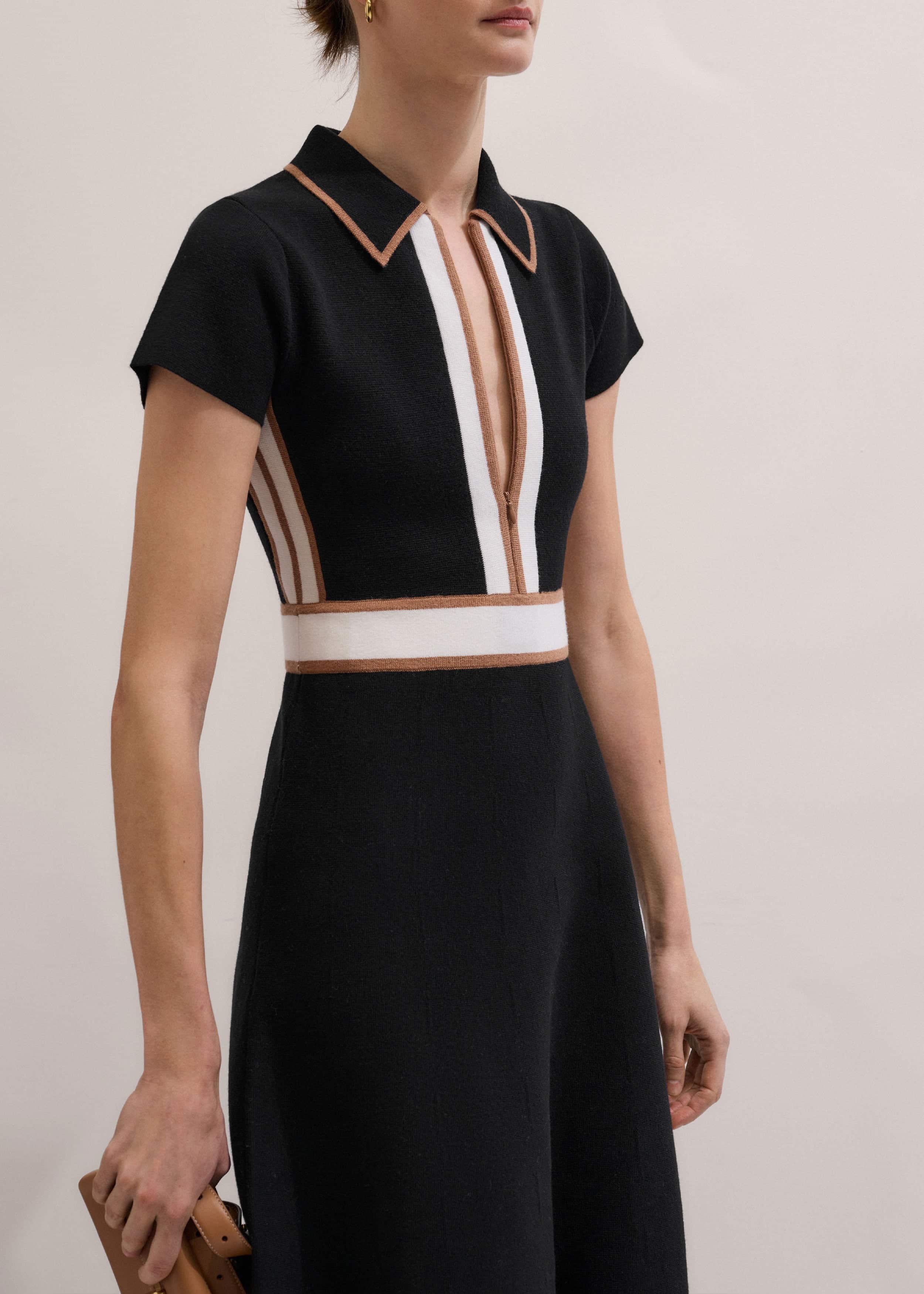 Black Milano Knit Collared Maxi Dress meandem