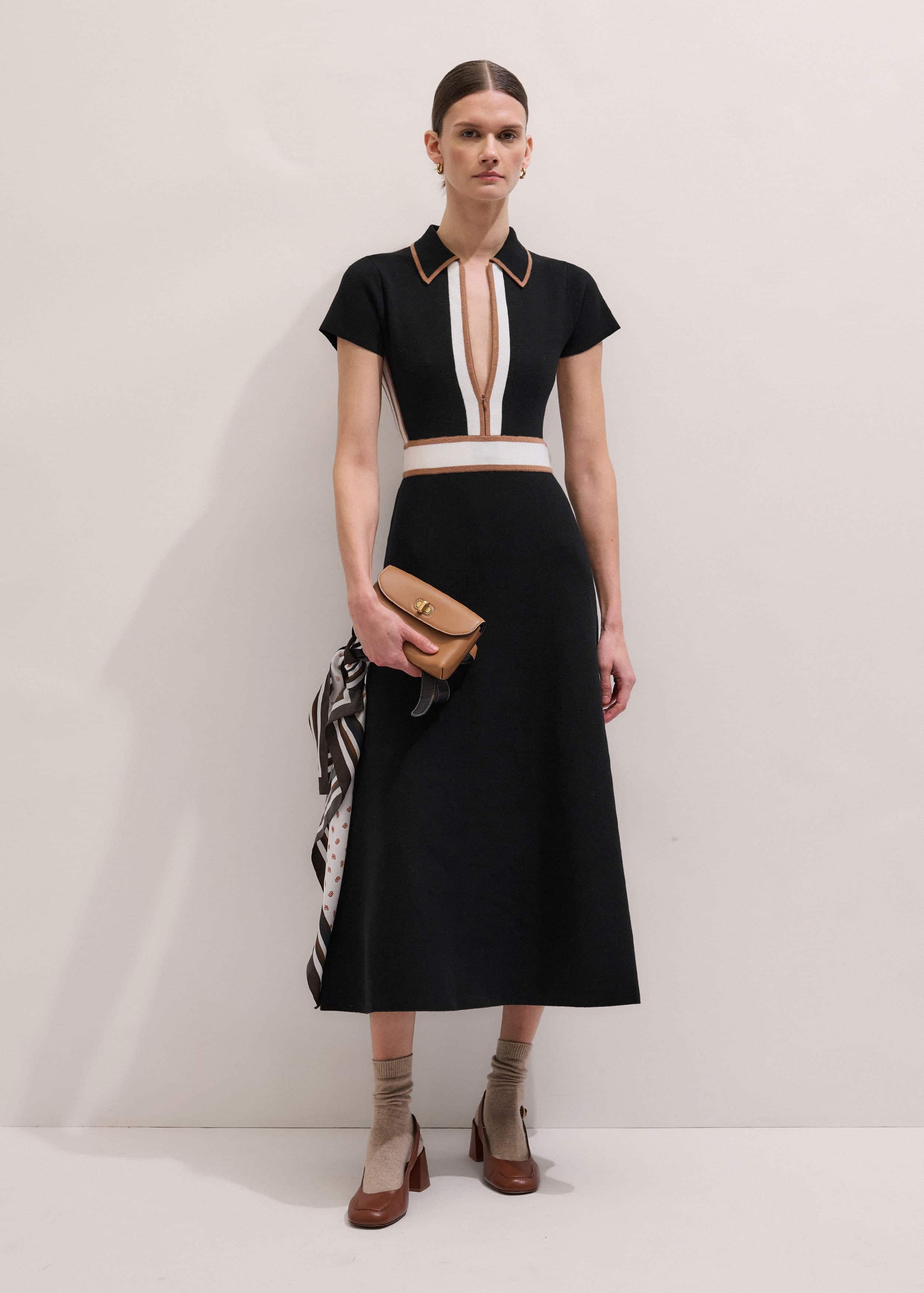 Black Milano Knit Collared Maxi Dress meandem