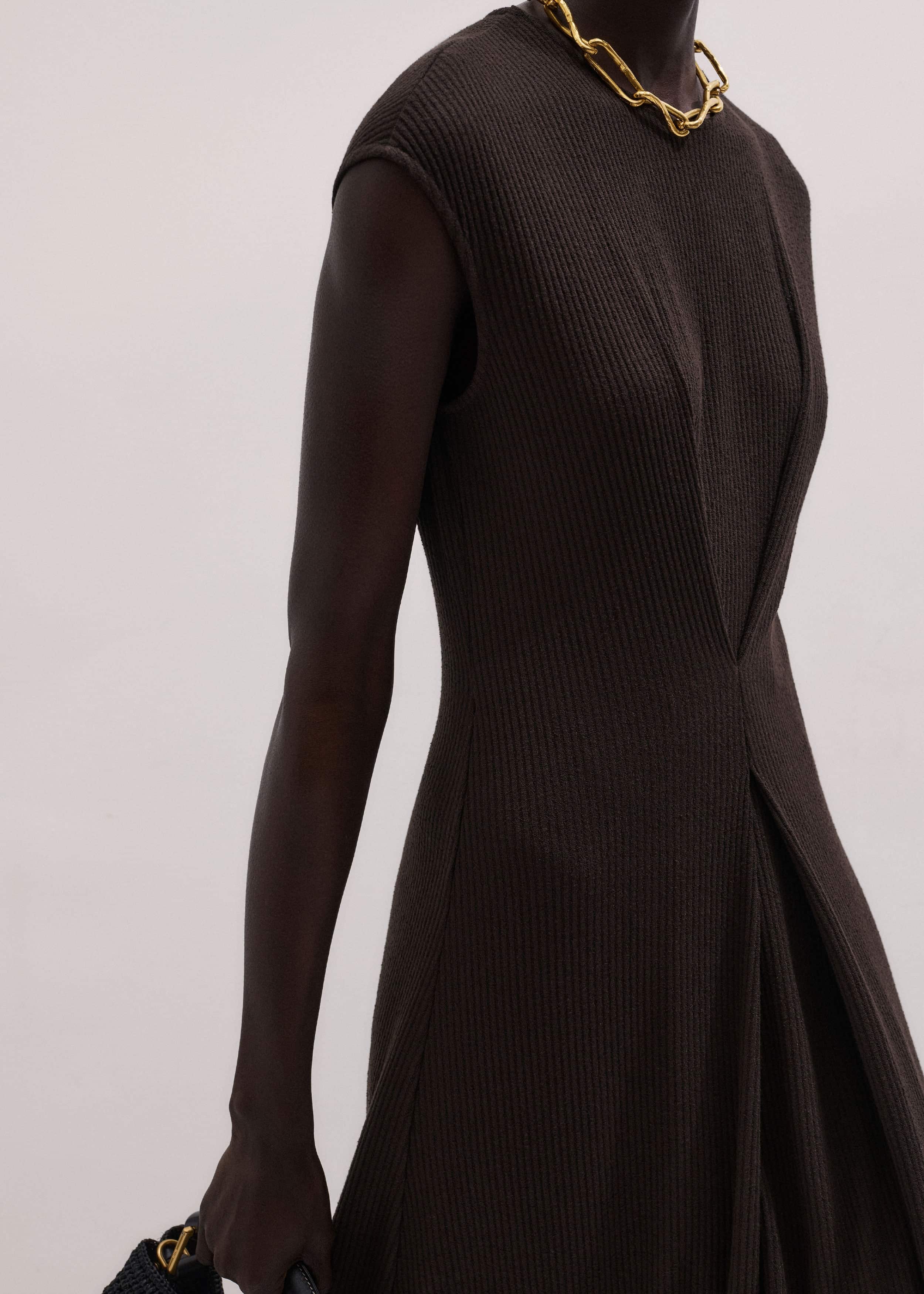 Brown Draped Waist Clever Pleat Maxi Dress meandem
