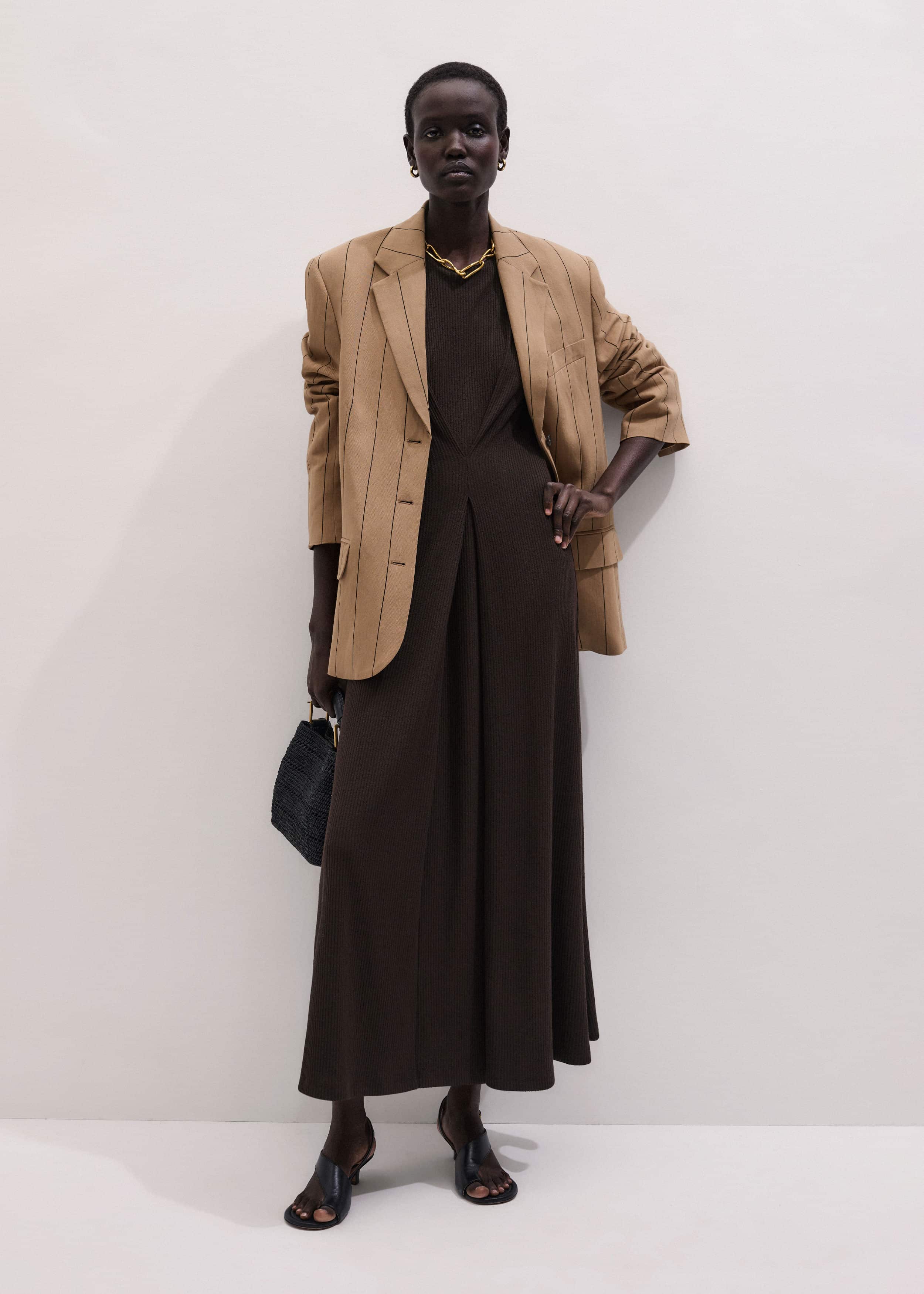 Brown Draped Waist Clever Pleat Maxi Dress meandem