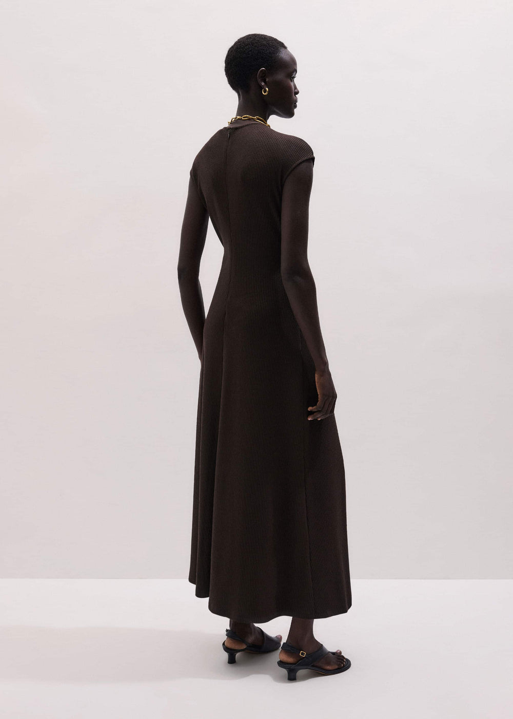 Brown Draped Waist Clever Pleat Maxi Dress meandem