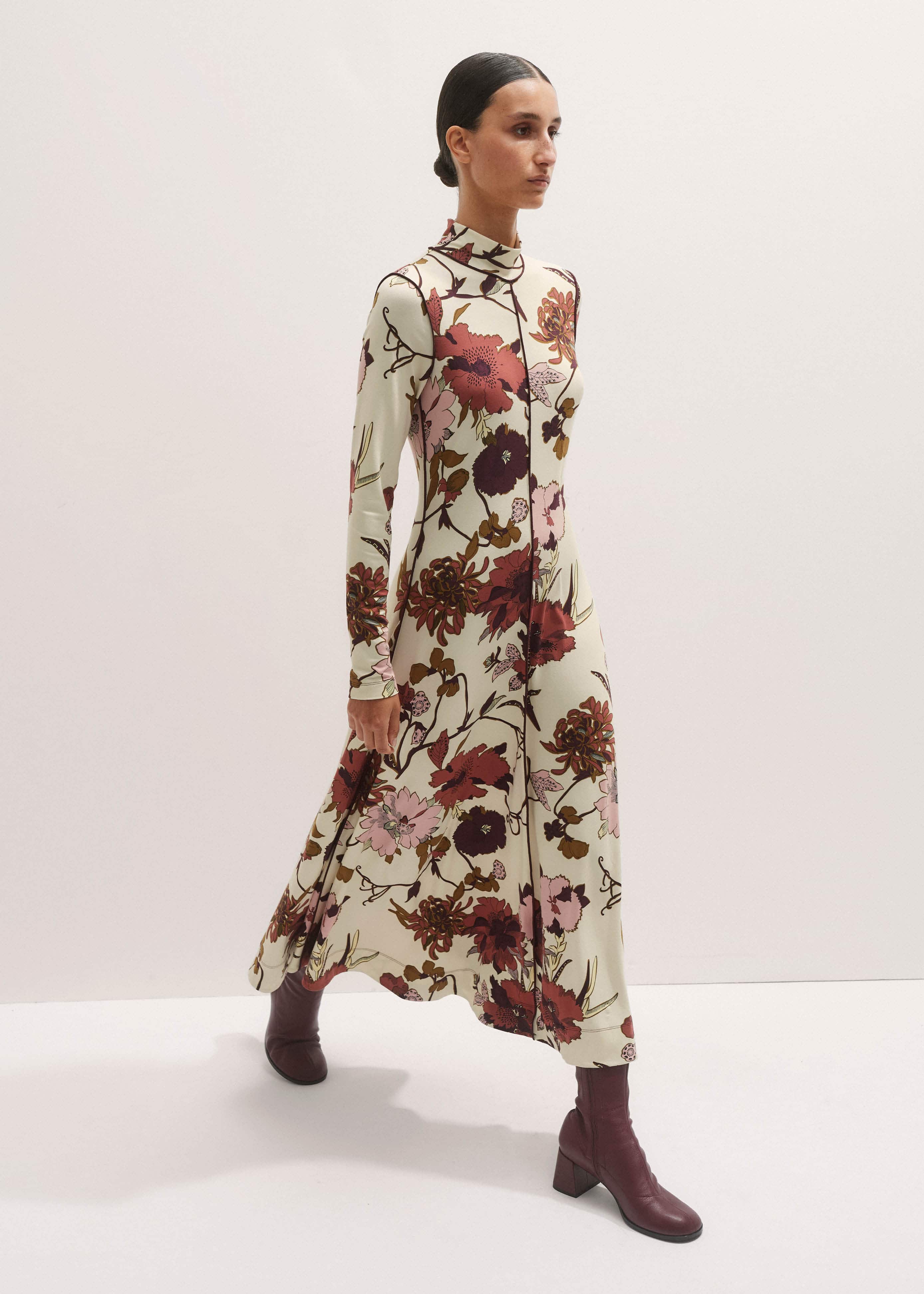 Cream High Neck Jersey Maxi Dress meandem