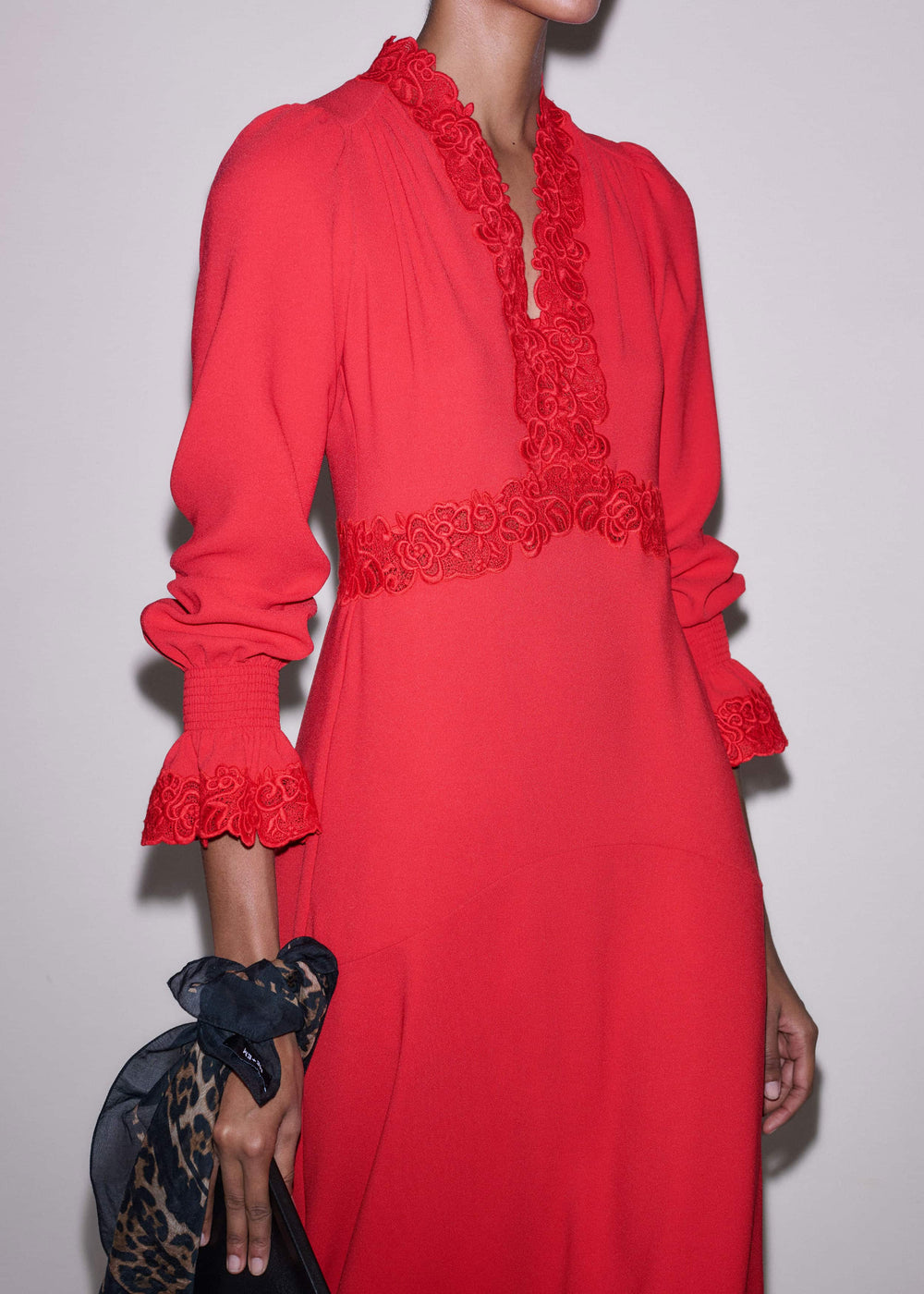 Red Fit + Flare Lace Detail Maxi Dress meandem