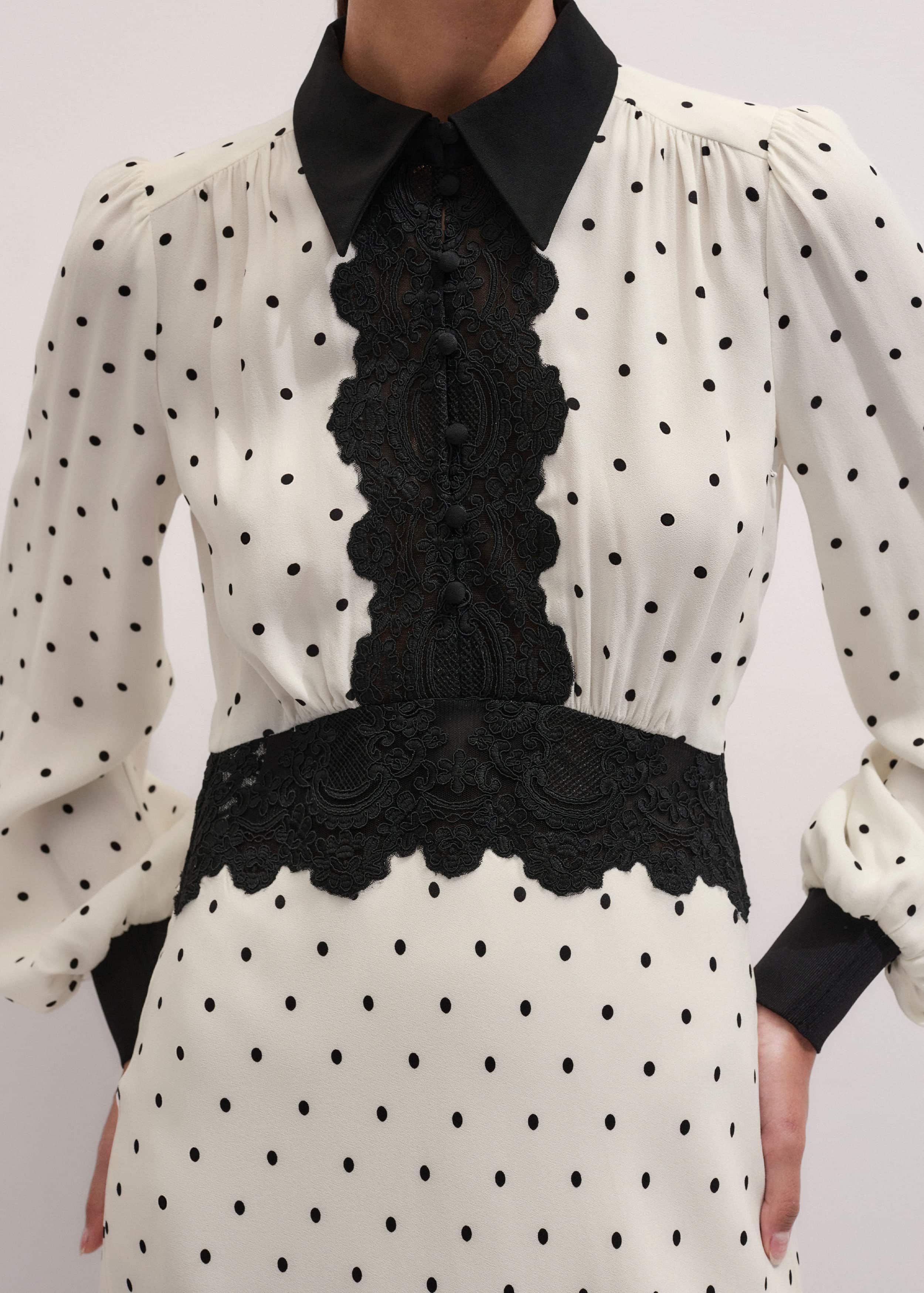 Cream Winter Polka Dot Lace Trim Maxi Dress meandem